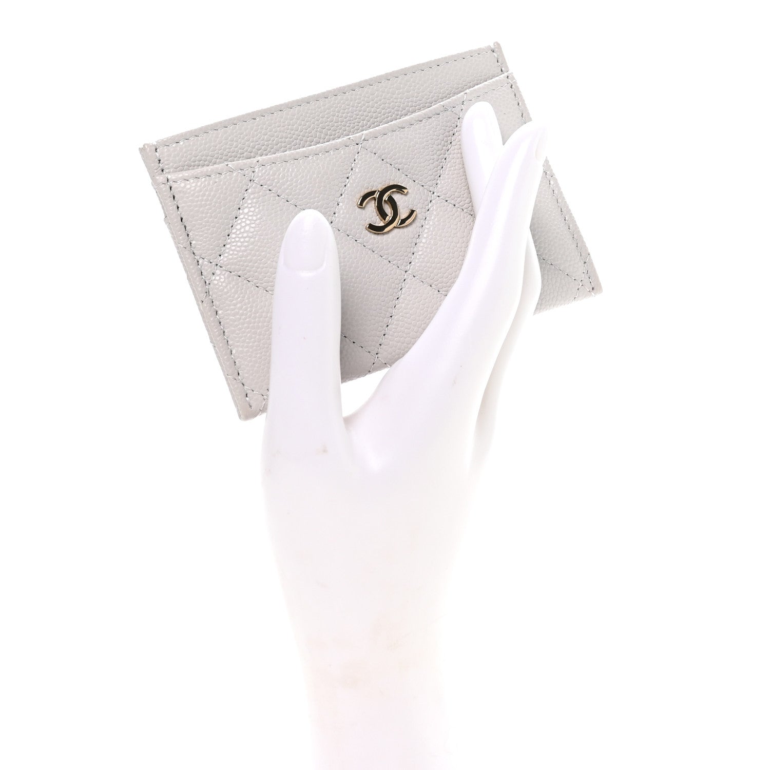 Caviar Quilted Card Holder Light Grey