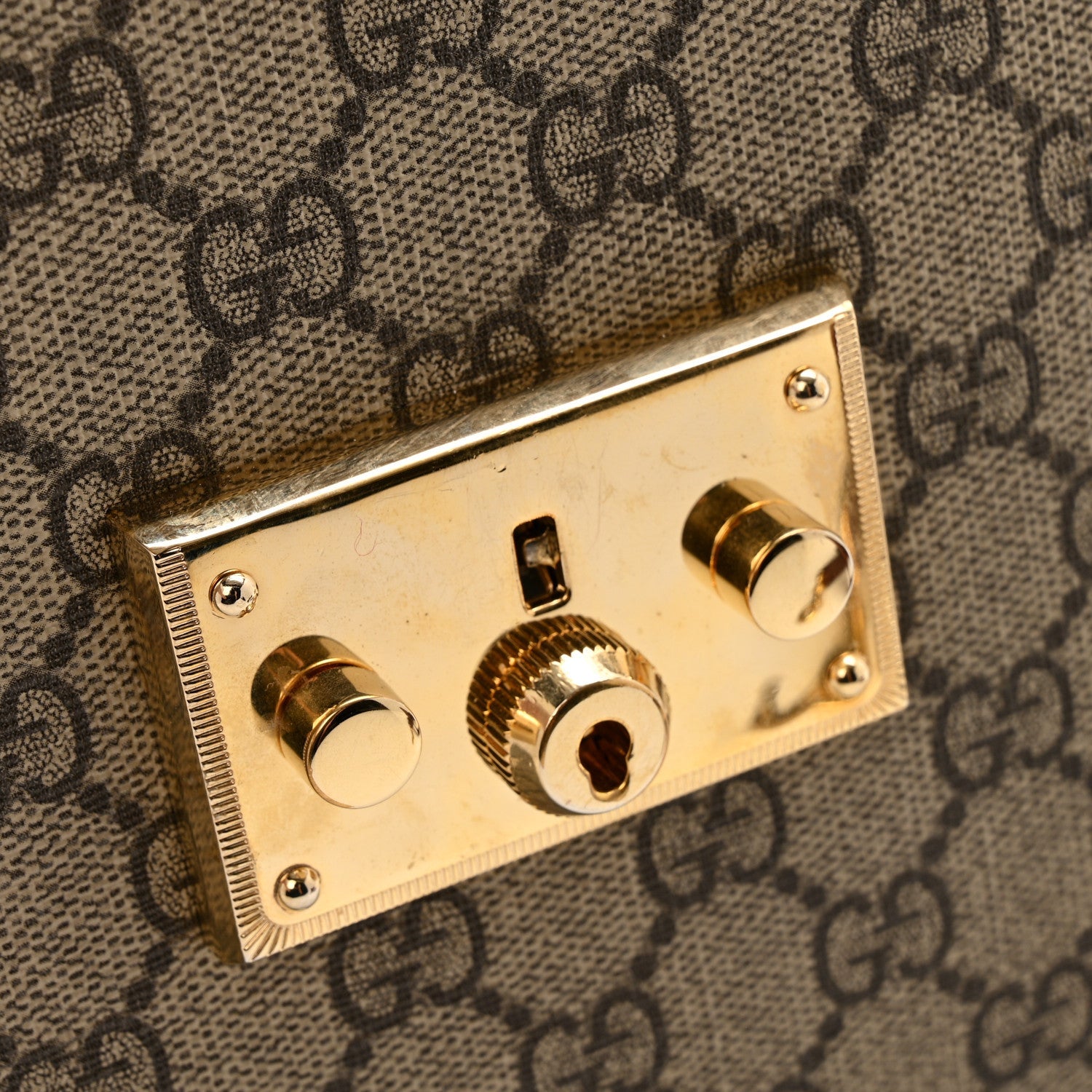 GG Supreme Monogram Calfskin Small Padlock Top Handle Bag Beige Black Cuir