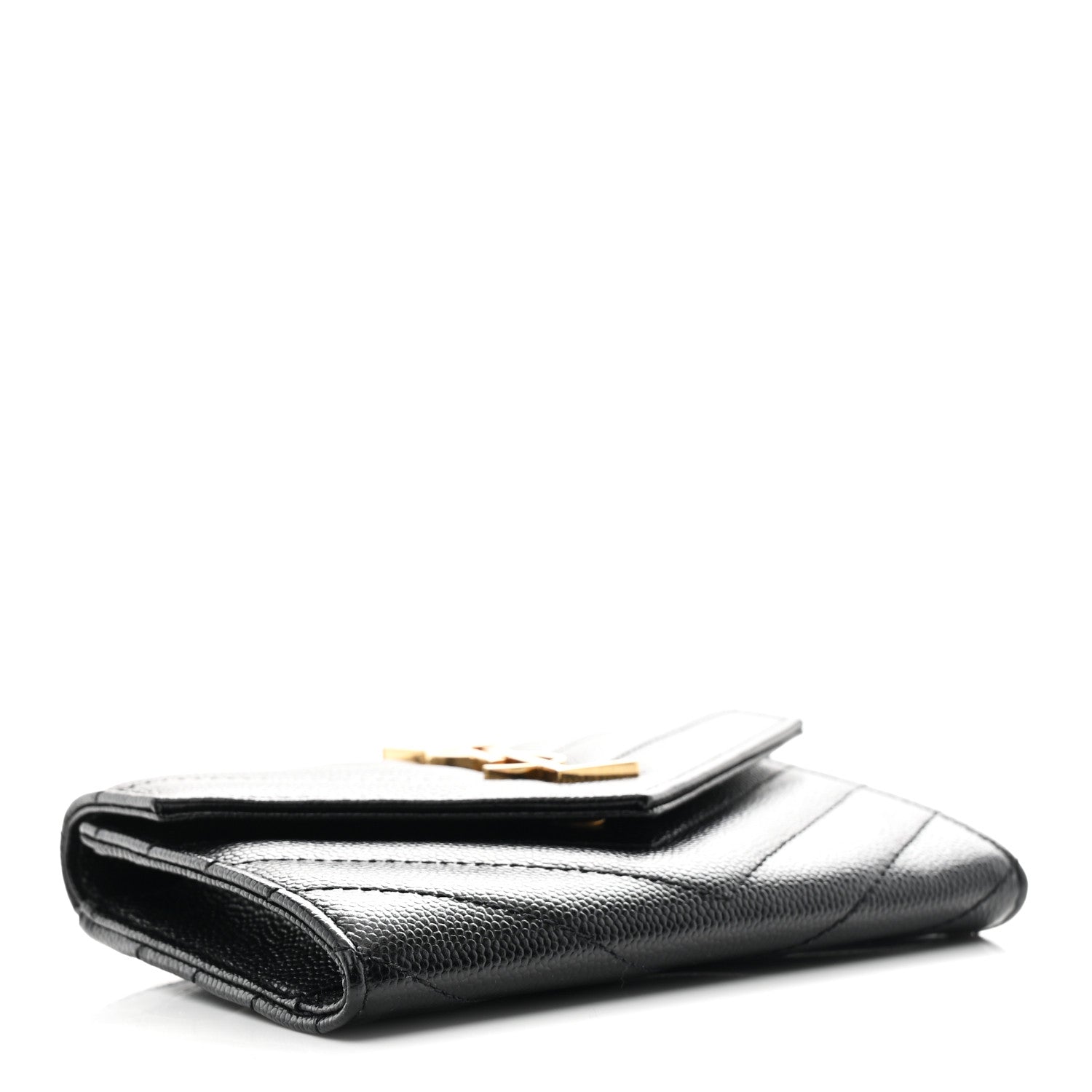 Grain De Poudre Matelasse Chevron Small Monogram Envelope Wallet Black