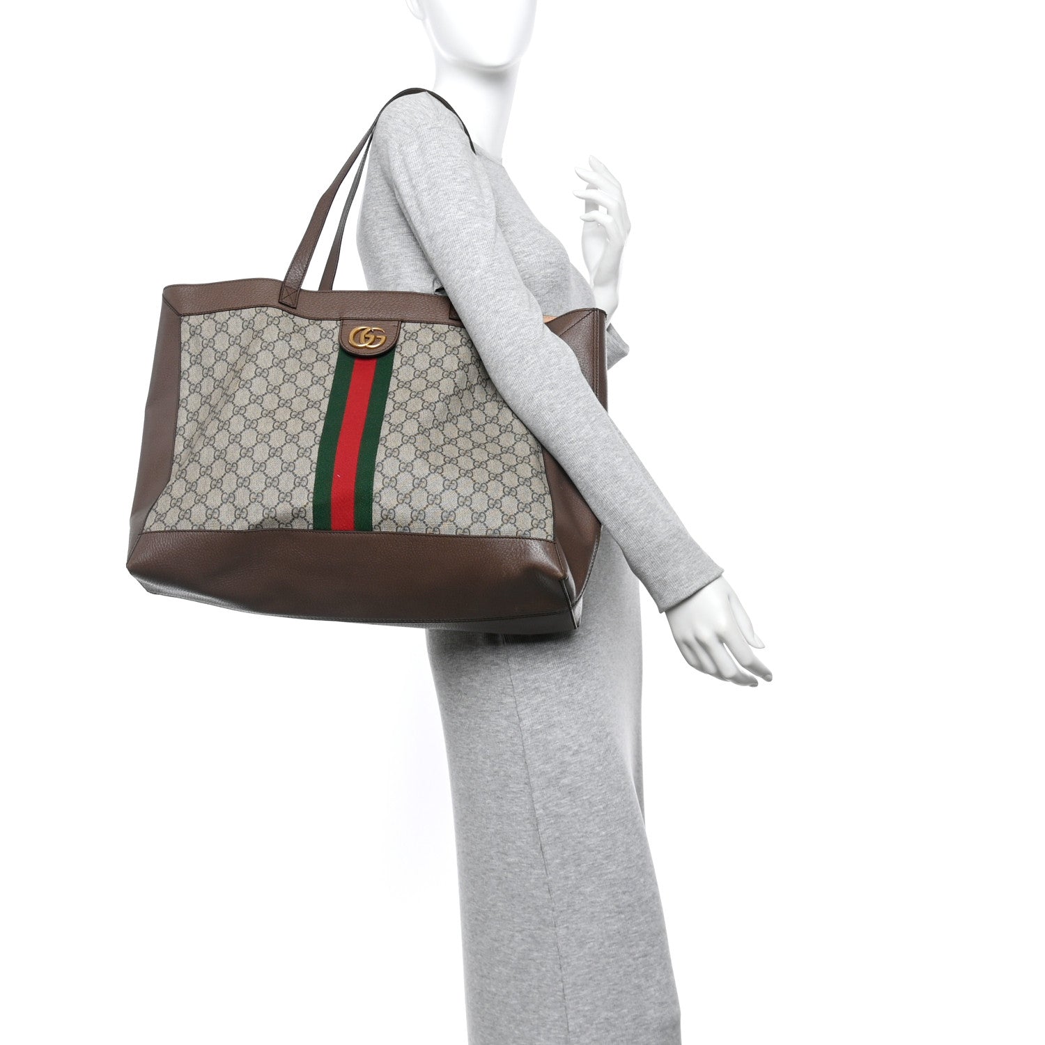 GG Supreme Monogram Web Ophidia Tote Brown