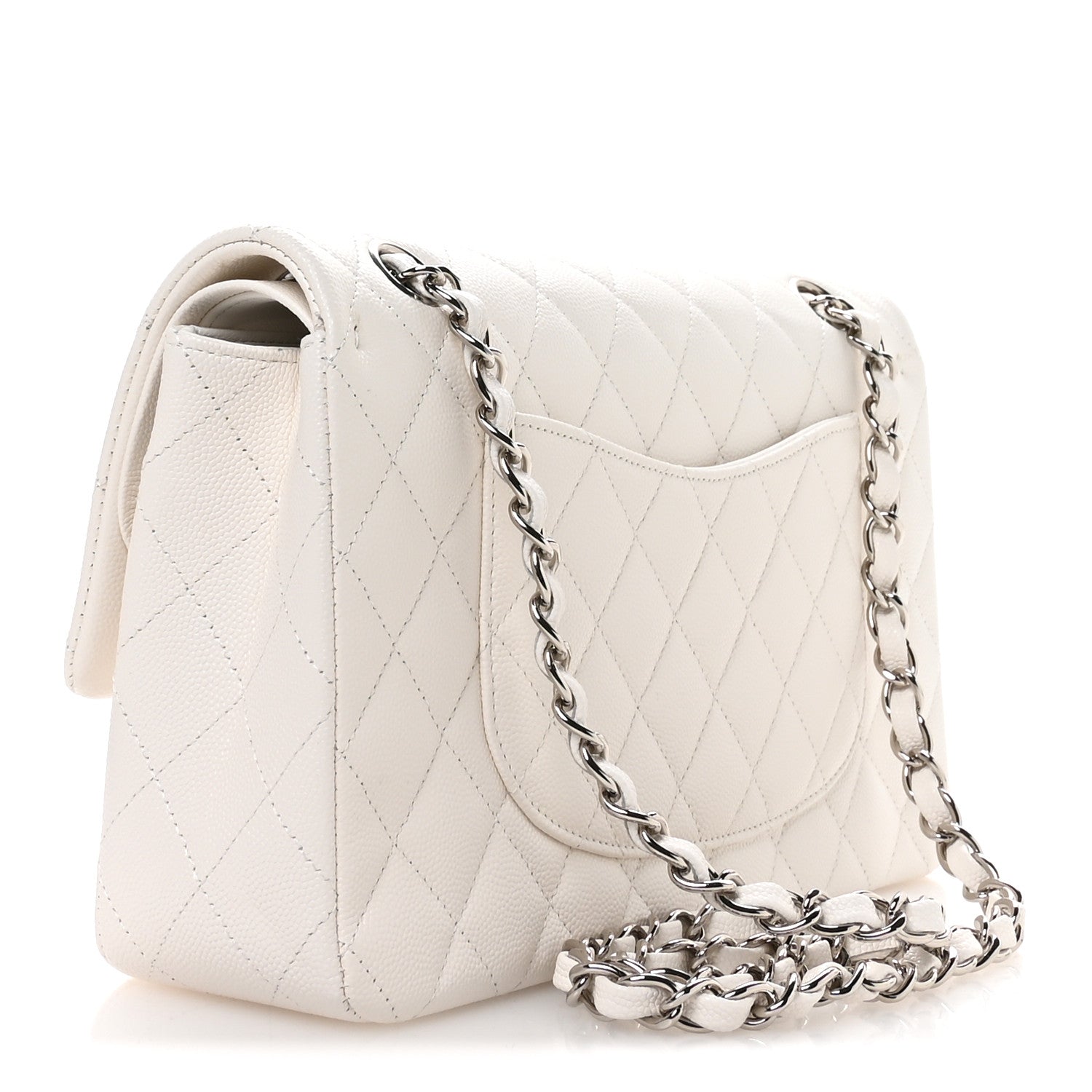 Caviar Quilted Medium Double Flap White