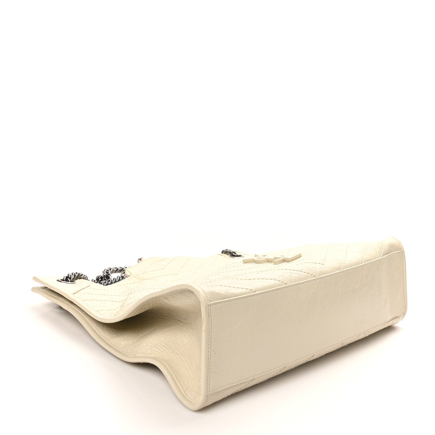 Crinkled Calfskin Matelasse Monogram Large Niki Shopper Tote Cream Soft