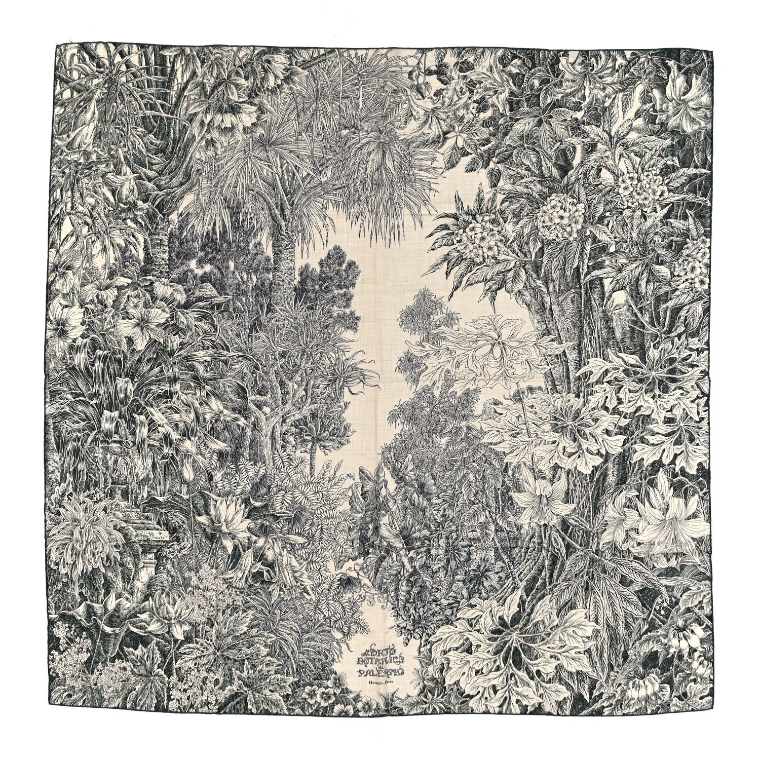Cashmere Silk All 'Orto Botanico Di Palermo Shawl 140 Vert Loden Naturel Encre