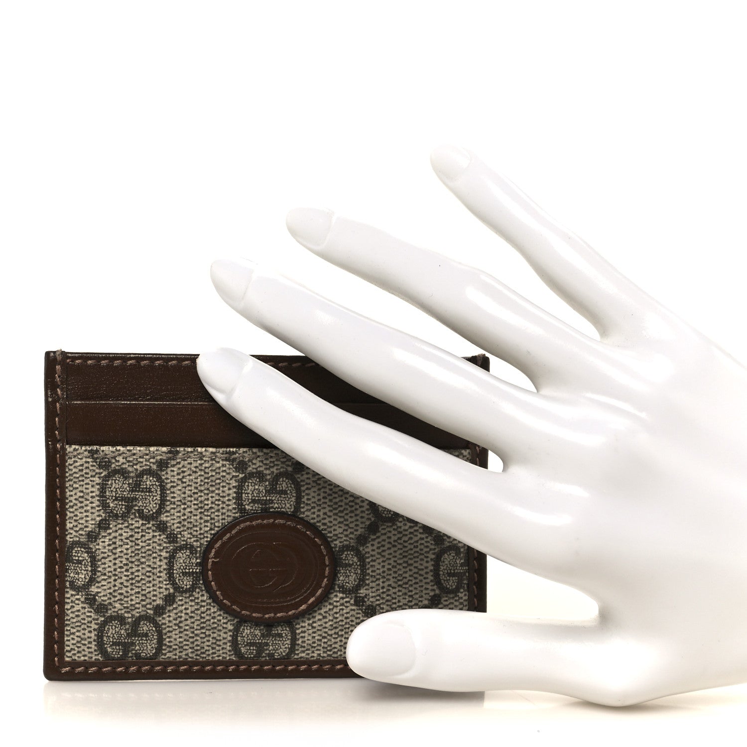 GG Supreme Monogram Azalea Calfskin Retro Interlocking G Card Holder Beige Ebony Brown Sugar