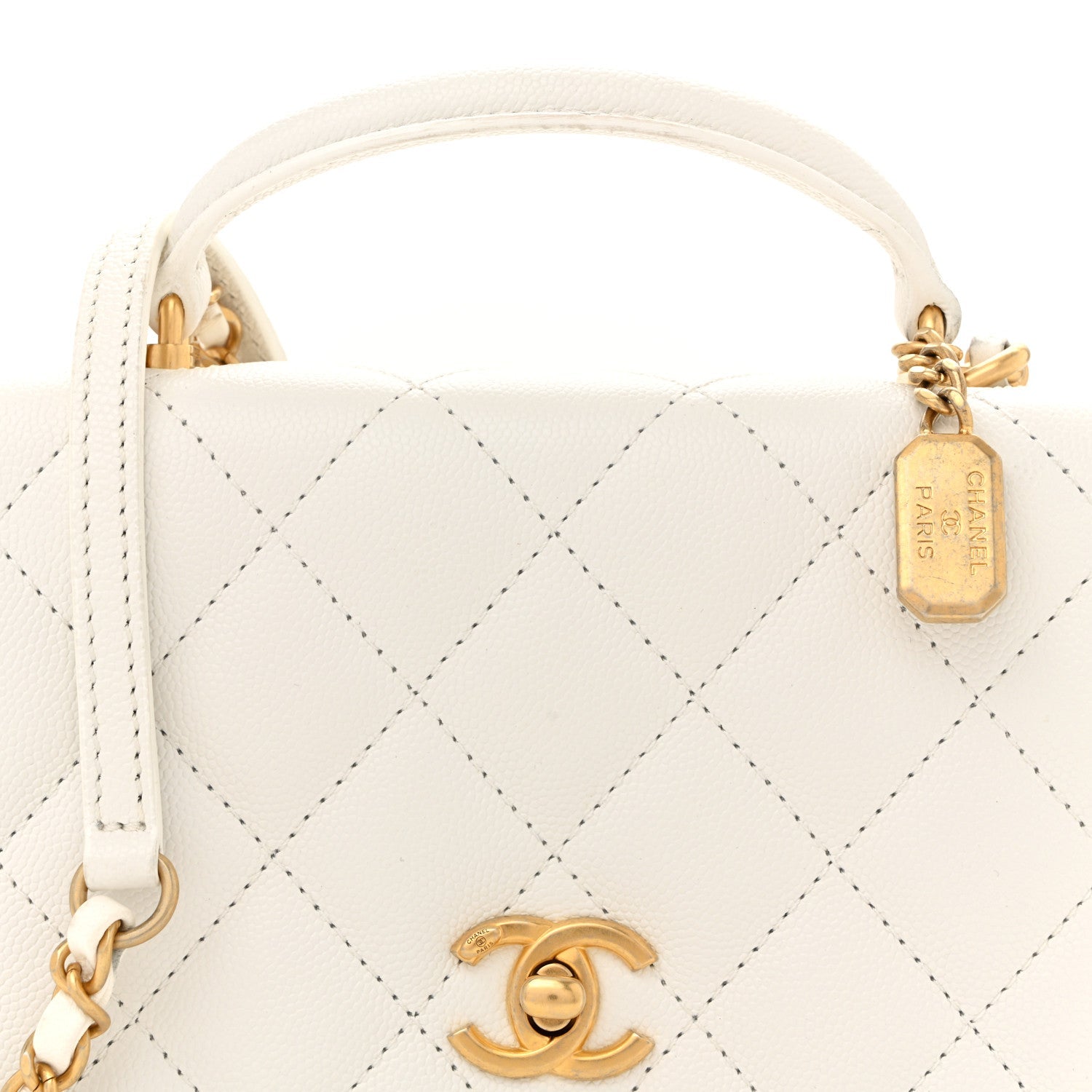 Caviar Quilted Mini Top Handle Flap White