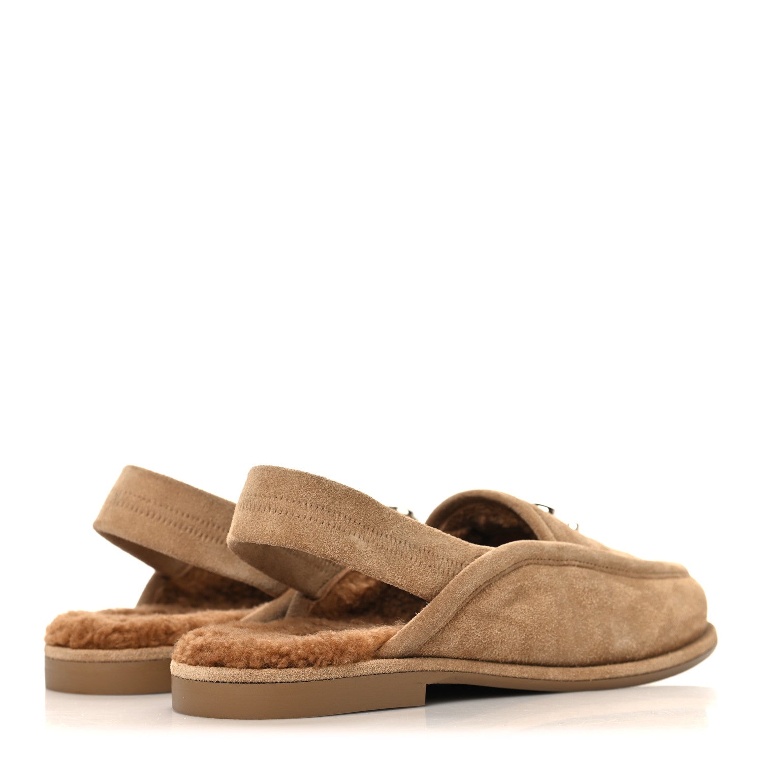 Suede Calfskin CC Slingback Loafers 35 Dark Beige