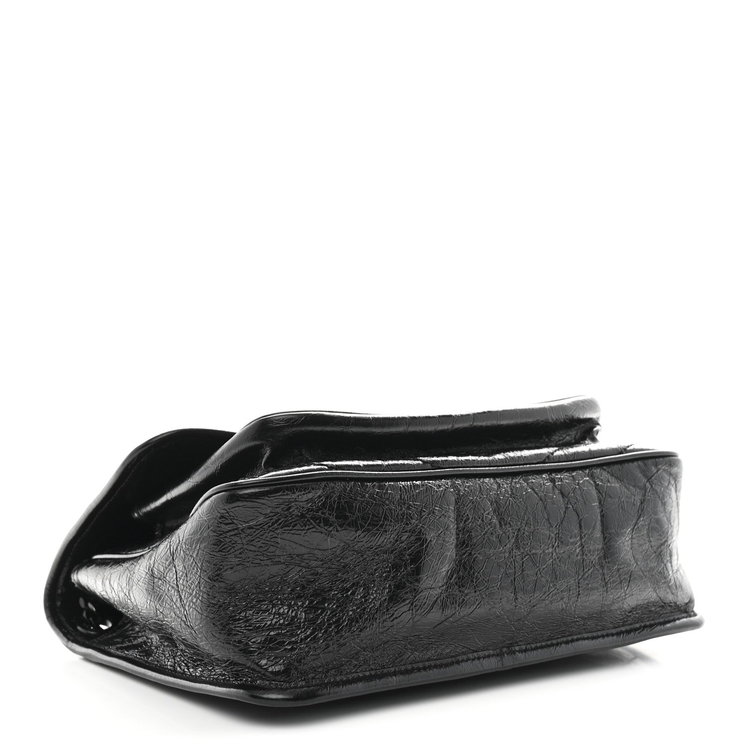 Crinkled Calfskin Matelasse Monogram Medium Niki Chain Satchel Black