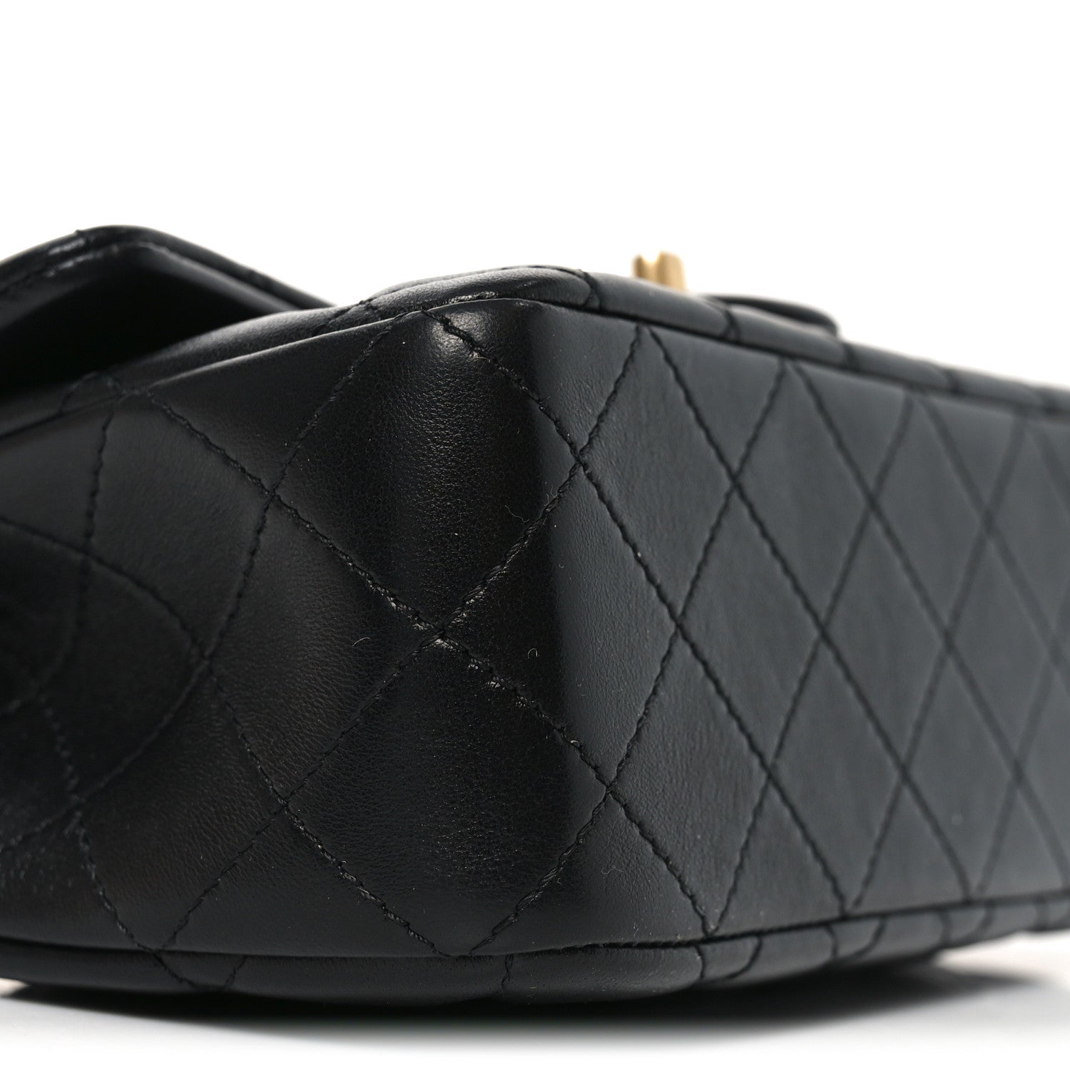 Lambskin Quilted Mini Rectangular Pearl Crush Flap Black