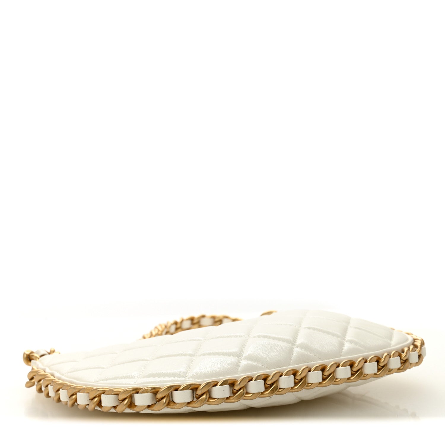Shiny Crumpled Lambskin Quilted Trendy Chain Around Hobo White