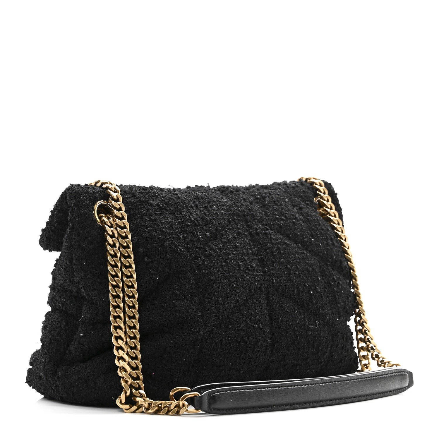 Boucle Tweed Quilted Small Loulou Puffer Monogram Chain Satchel Black