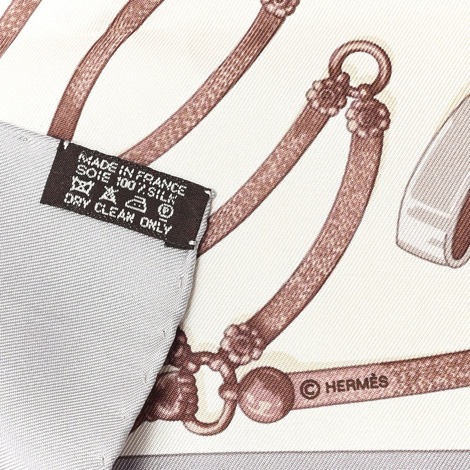 Silk Gaucho Par Hermes Paris Pocket Square  Gris White