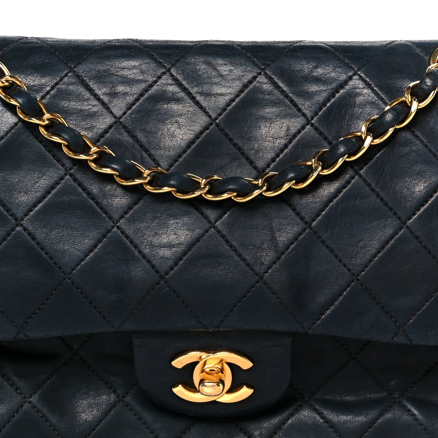 Lambskin Quilted Medium Double Flap Black