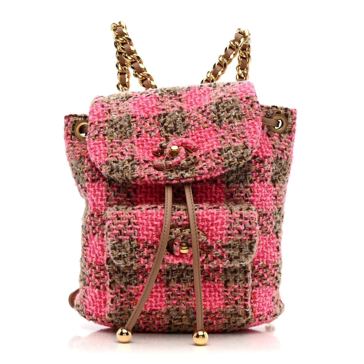 Wool Tweed Elegant Backpack Pink Brown