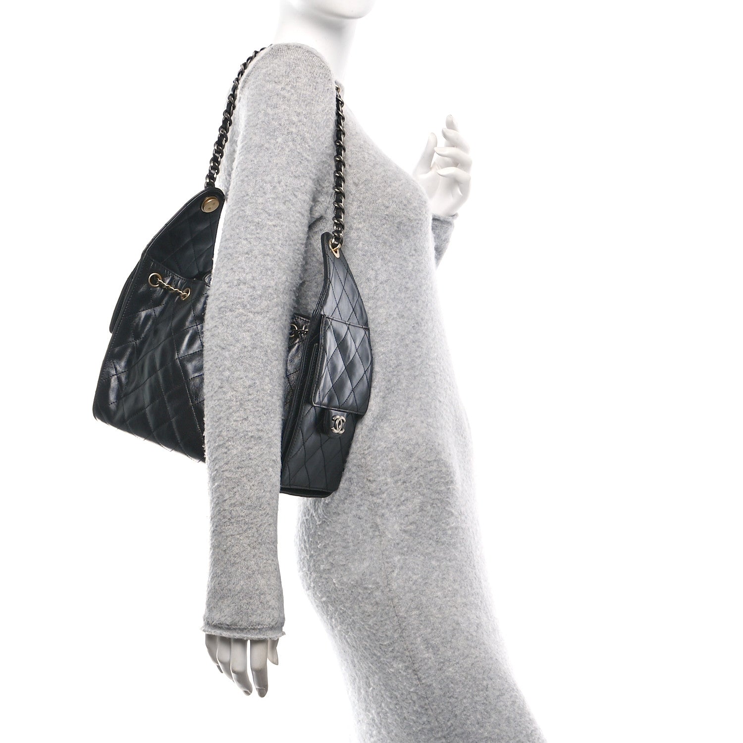 Shiny Crumpled Calfskin Quilted Small Chanel 25 Handbag Black