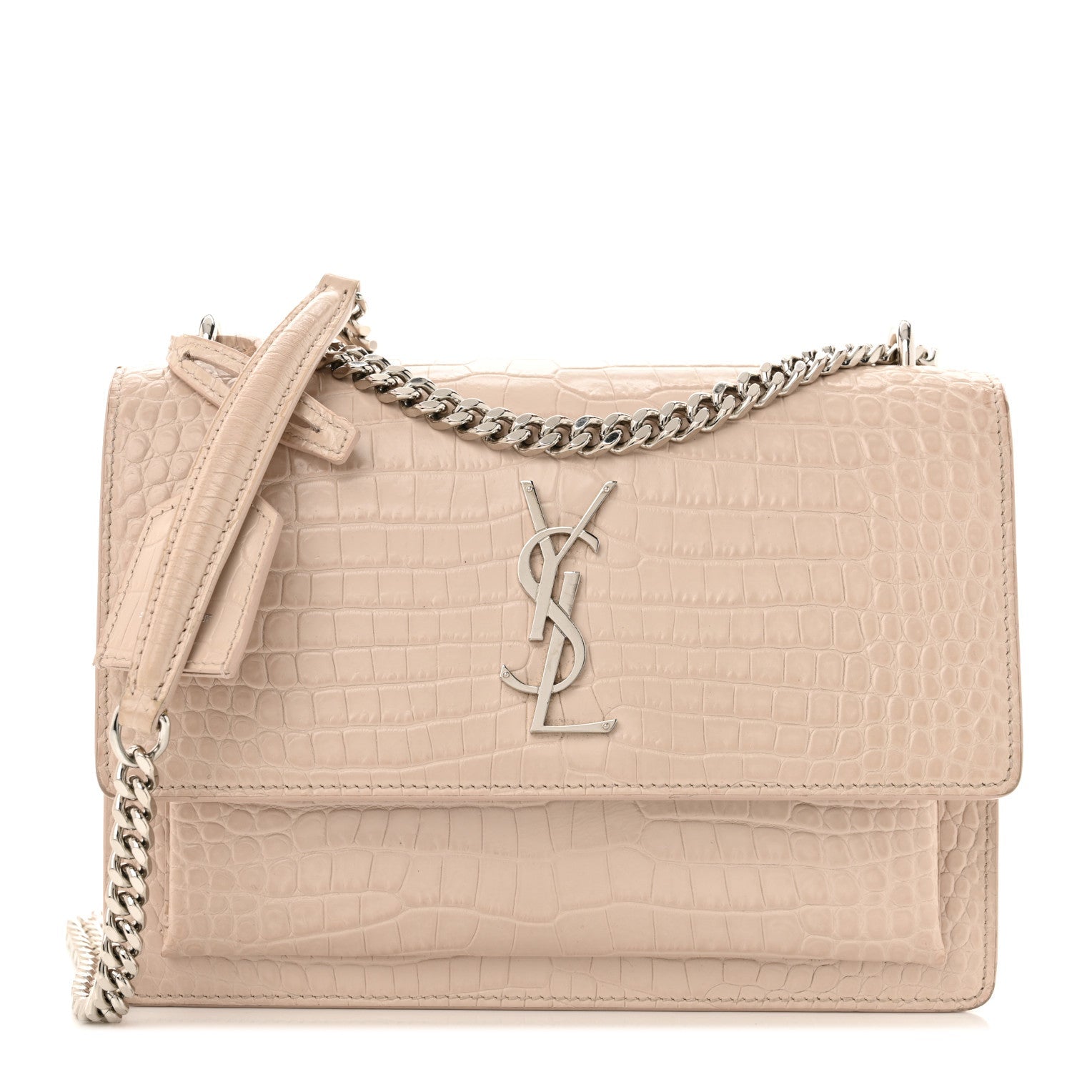 Calfskin Crocodile Embossed Medium Monogram Sunset Rose Antic