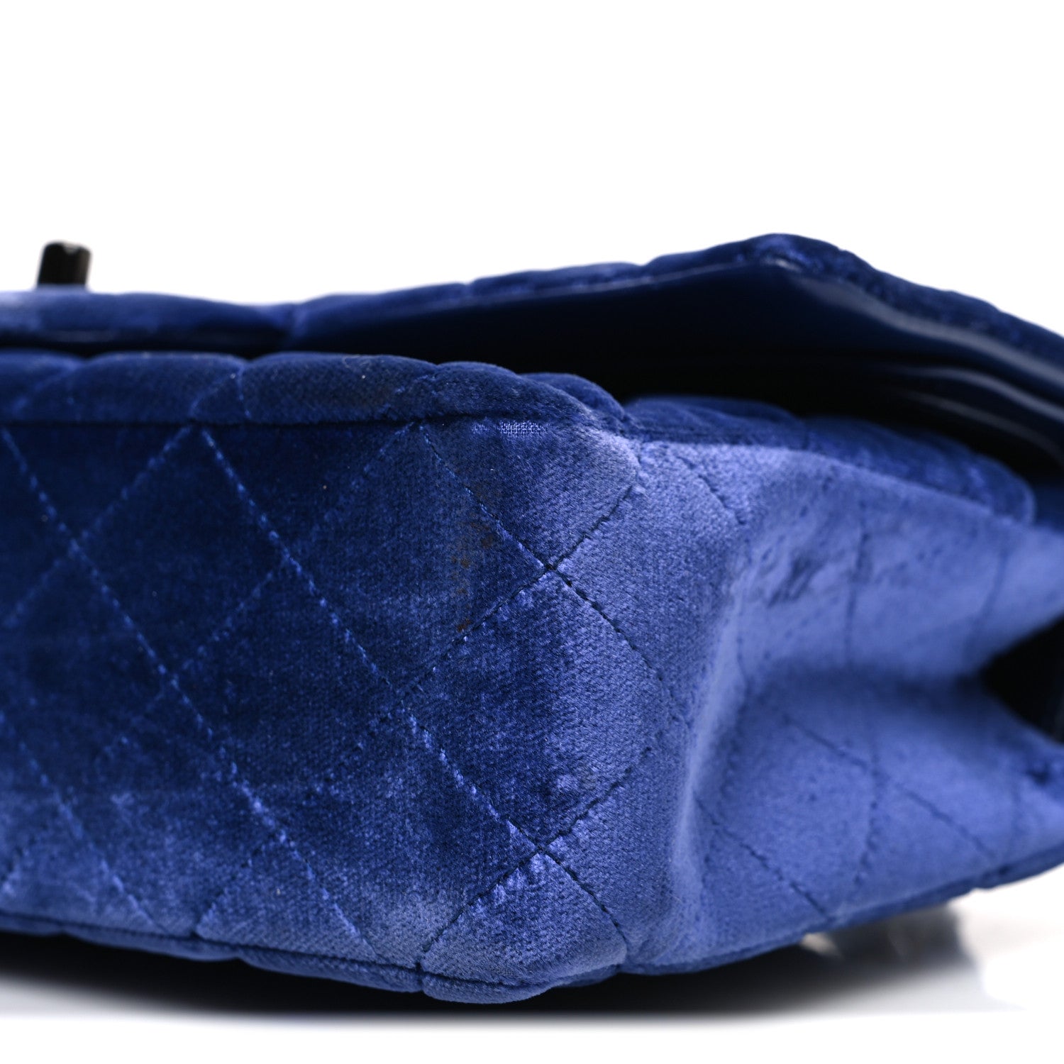 Velvet Quilted Medium Double Flap Navy Blue