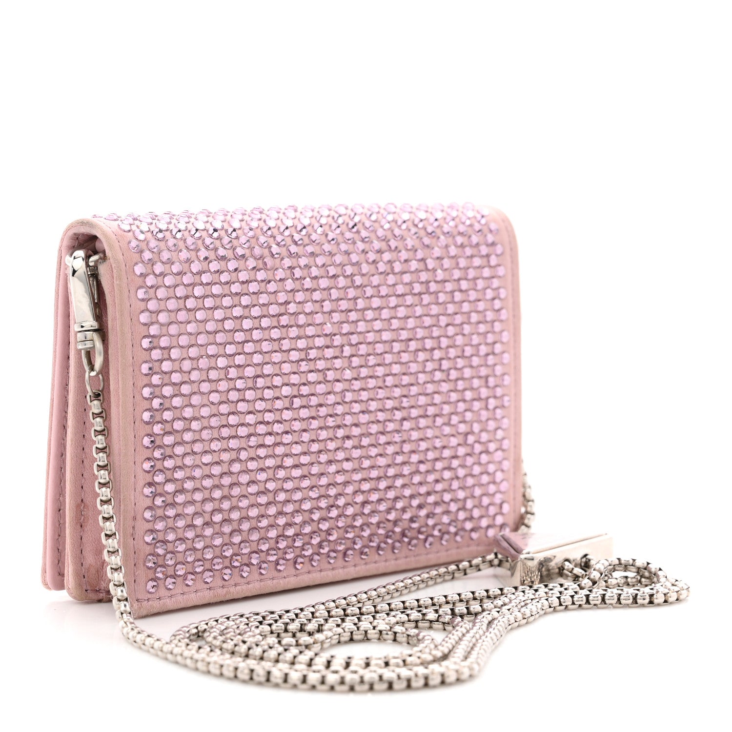 Satin Crystal Metal Triangle Logo Card Holder With Strap Alabastro