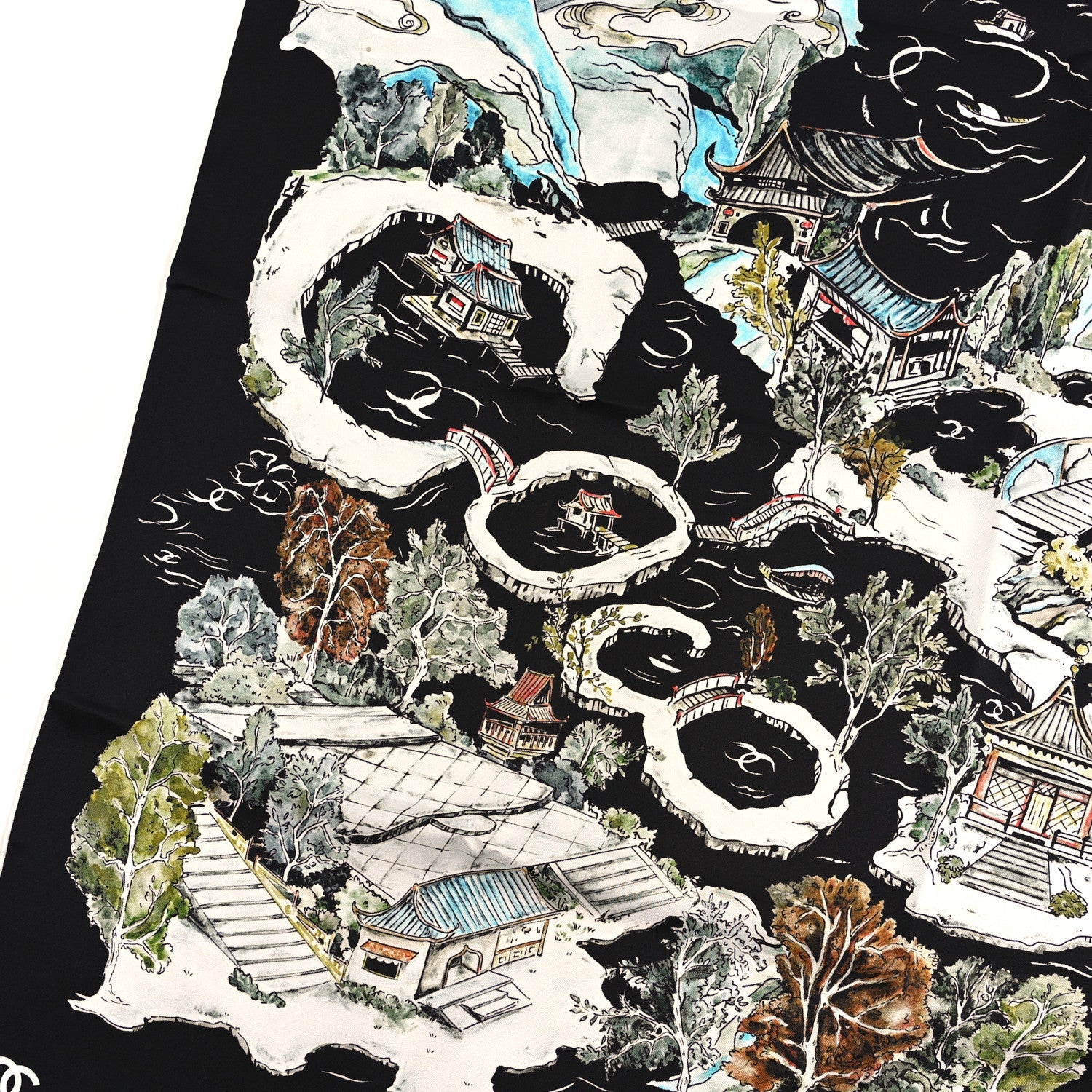 Silk CC Square Scarf Black Multicolor