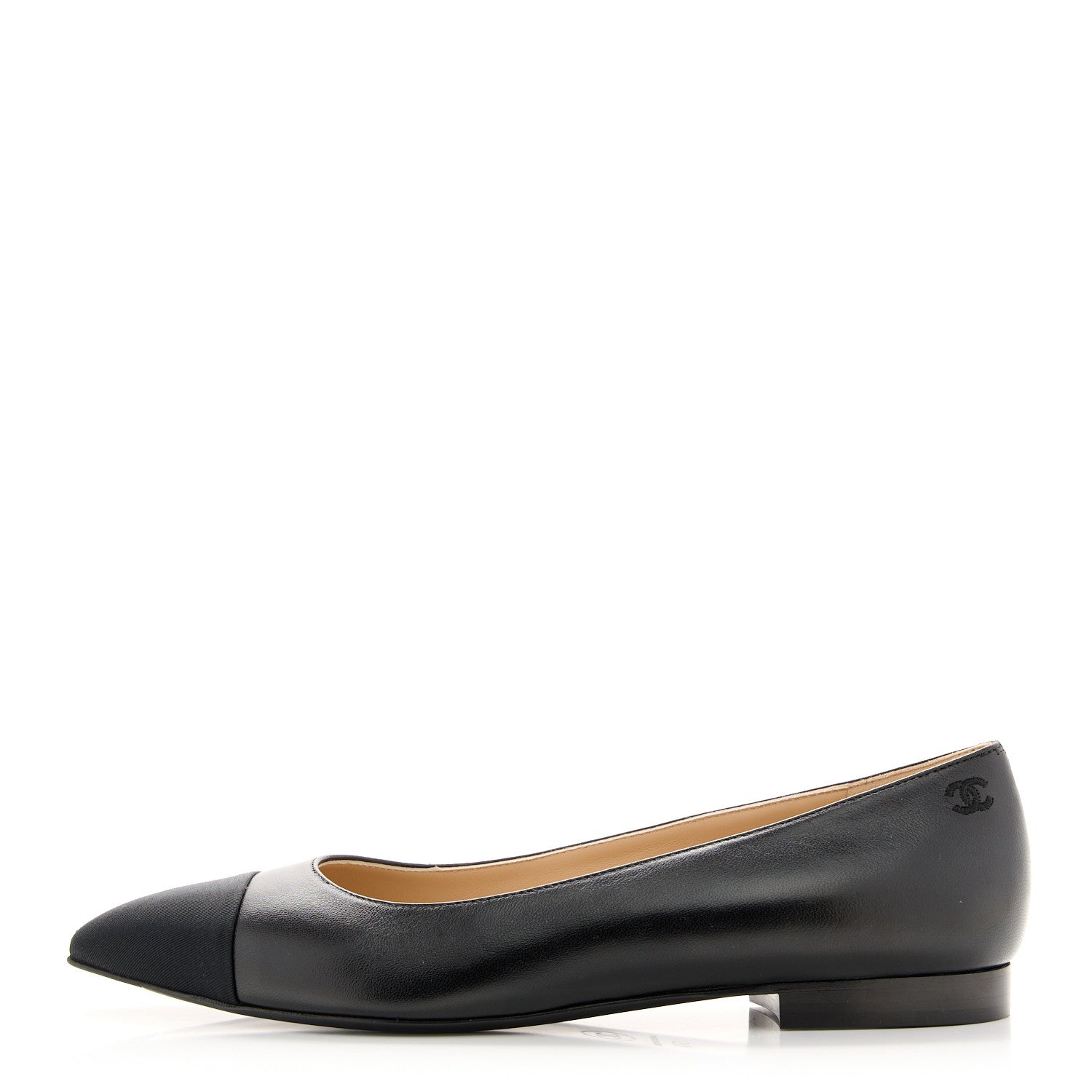 Lambskin Pointed Toe CC Gabrielle Ballerina Flats 37.5 Black