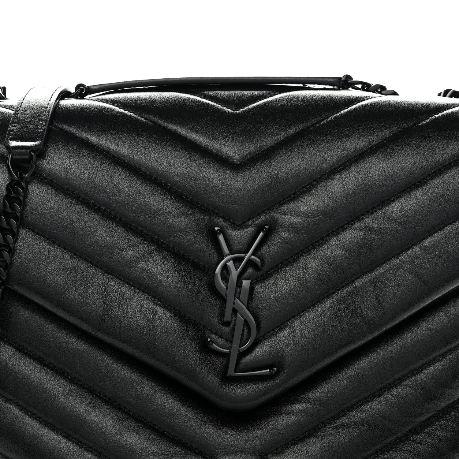 Calfskin Y Quilted Monogram Monochrome Medium Loulou Chain Satchel Black