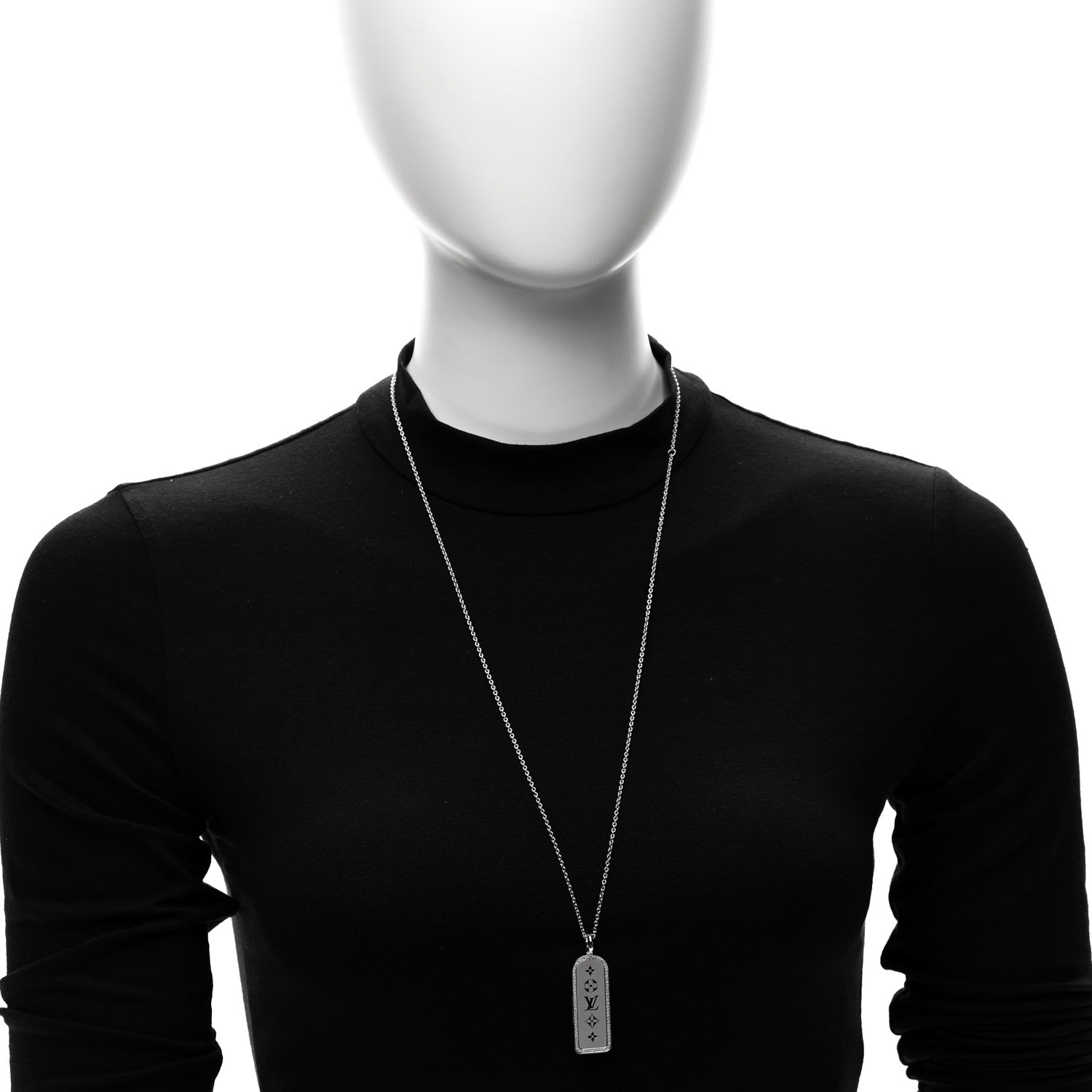 18K White Gold Diamond Large Les Gastons Tag Pendant Necklace