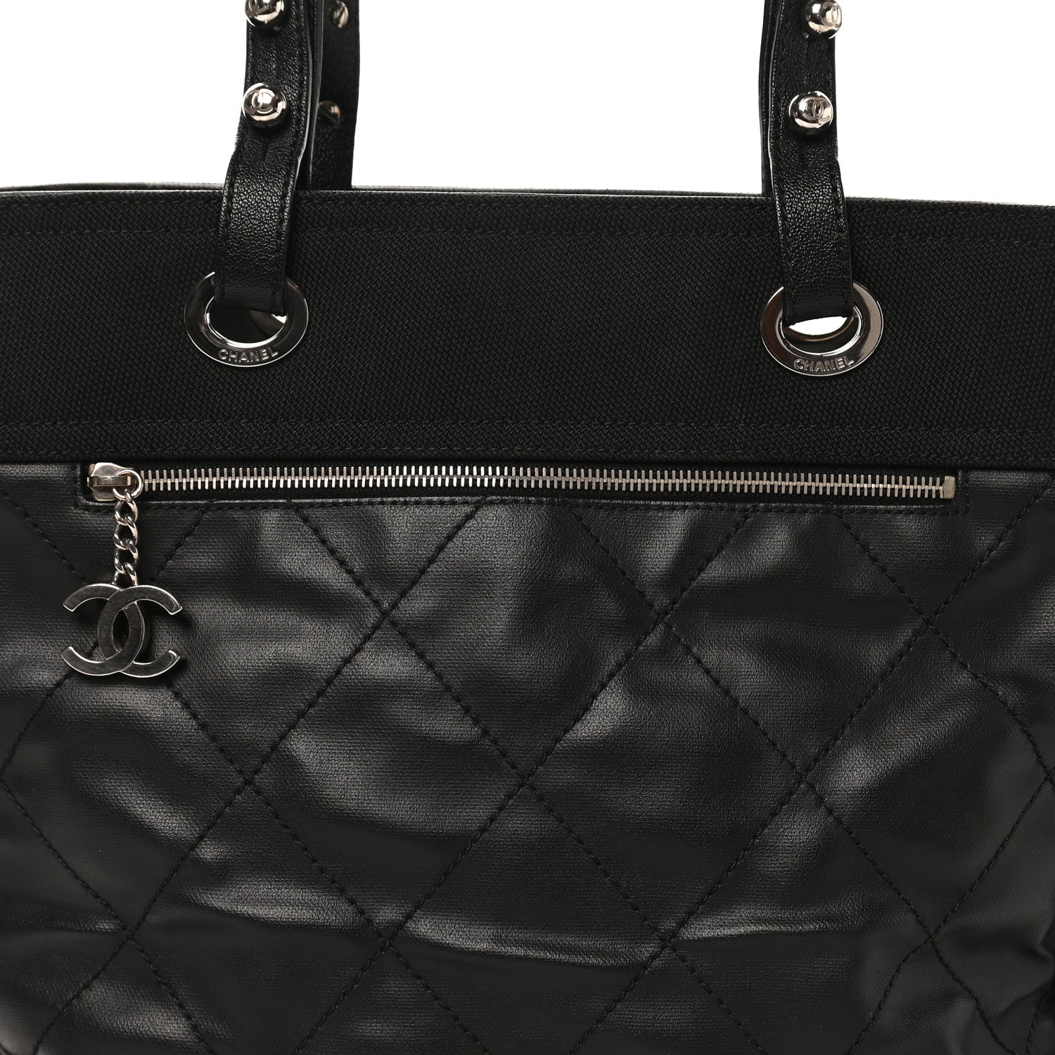 Coated Canvas Quilted Large Paris Biarritz Tote Black