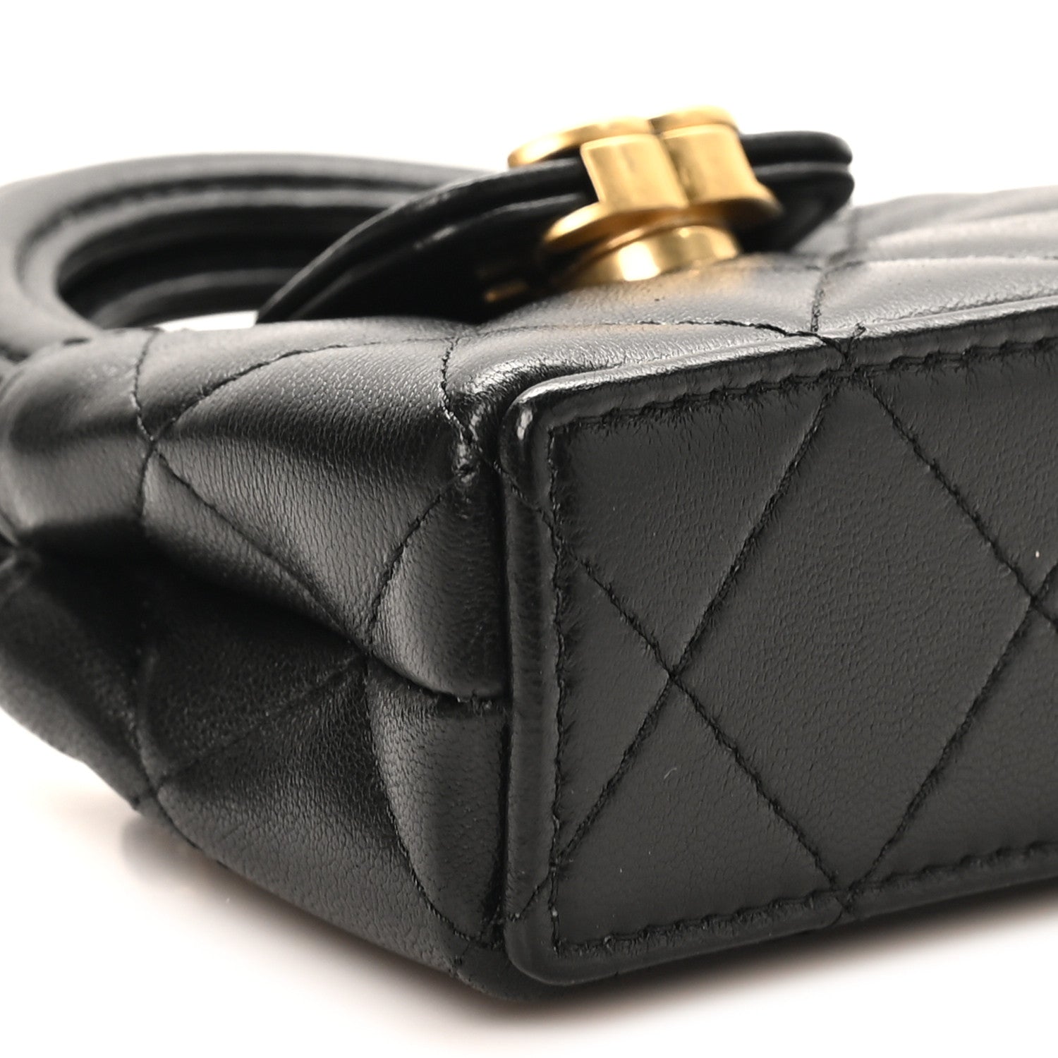Shiny Lambskin Quilted Mini Kelly Bag Charm Black