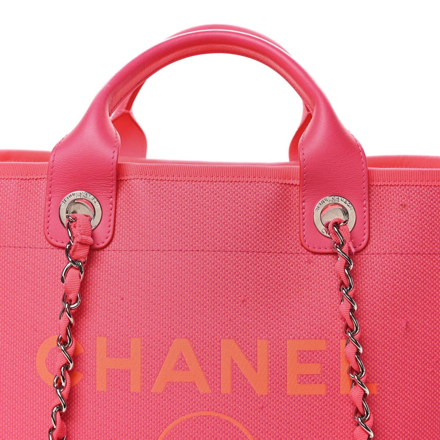 Mixed Fibers Calfskin Medium Deauville Tote Pink Orange