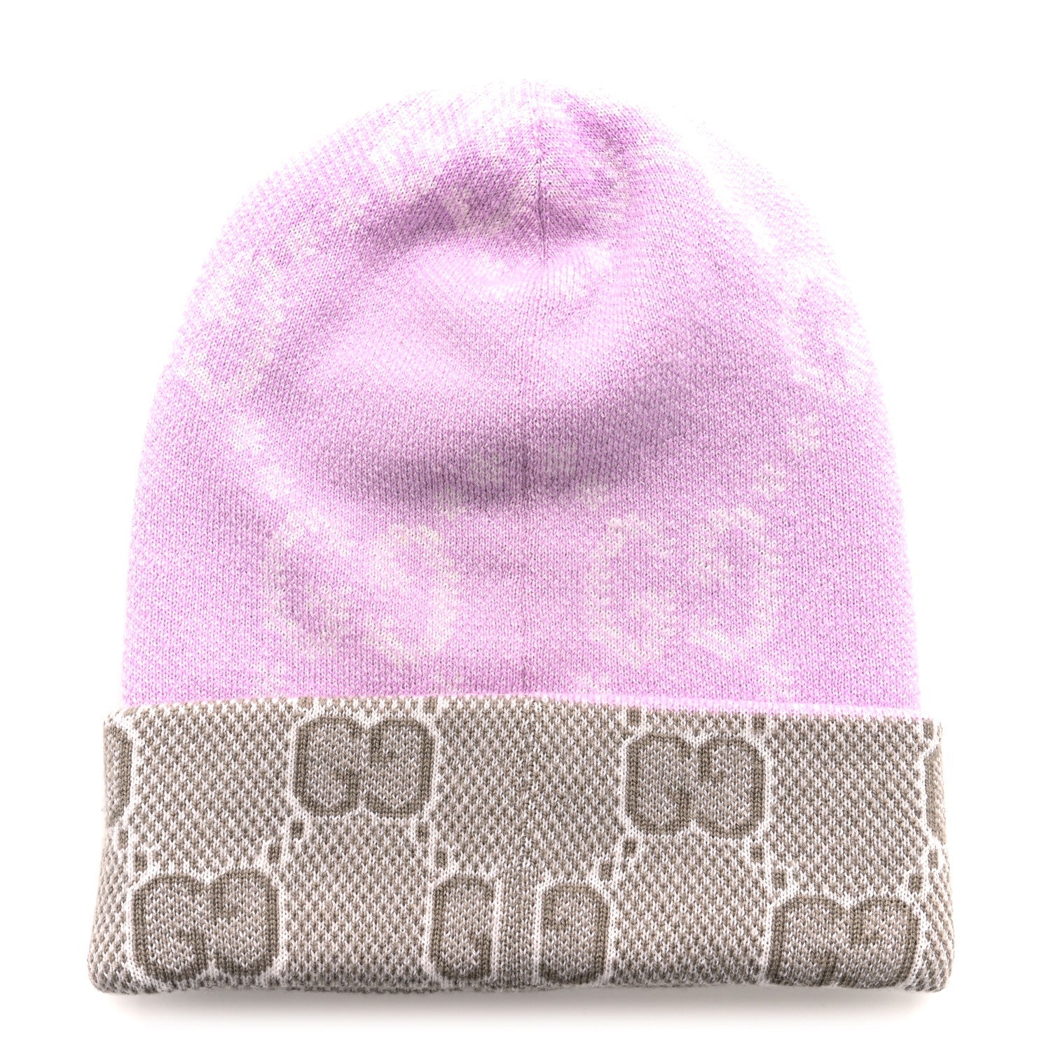 Wool GG Monogram Fog Tricot Beanie Hat S Mauve Beige