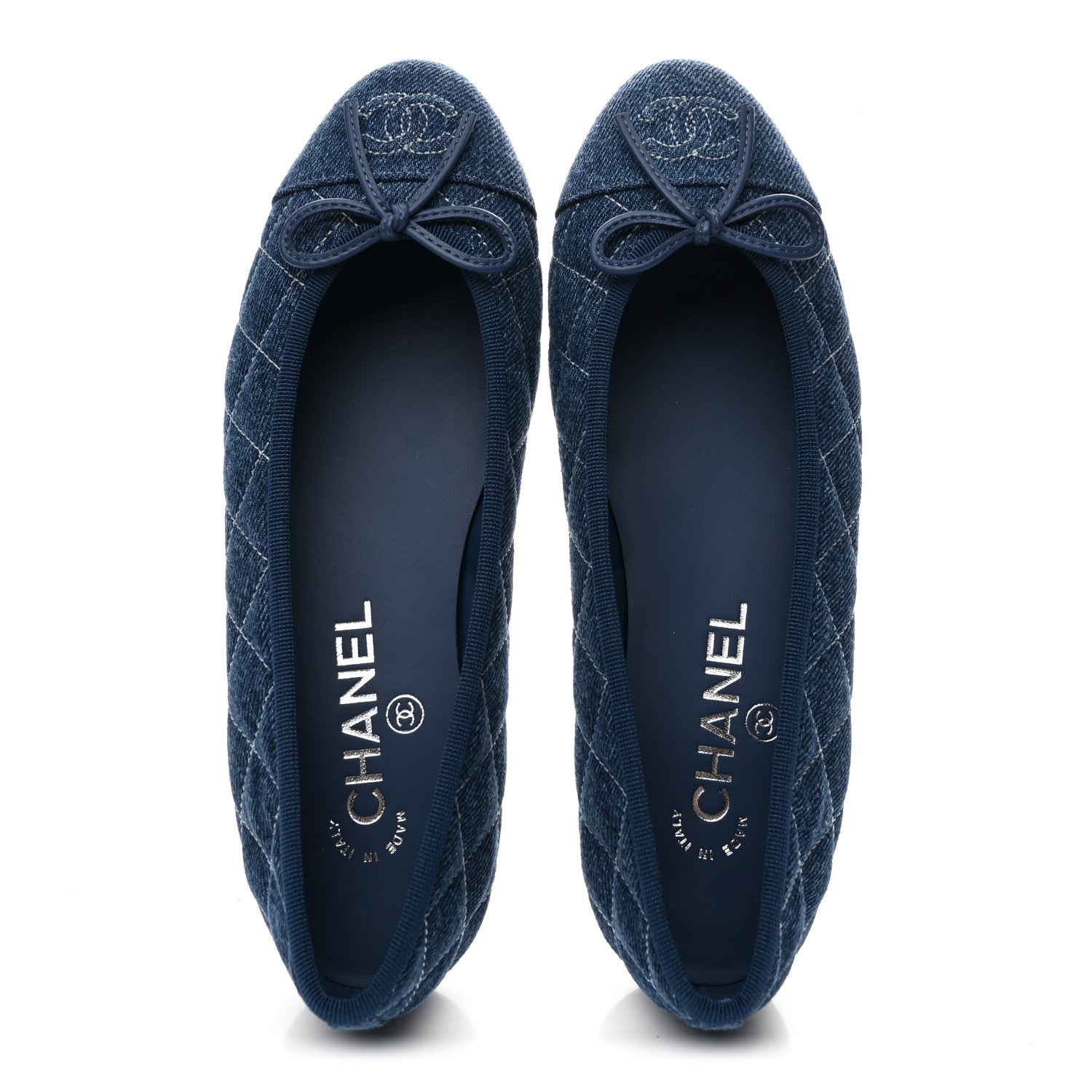 Washed Denim Quilted Cap Toe CC Ballerina Flats 36.5 Blue