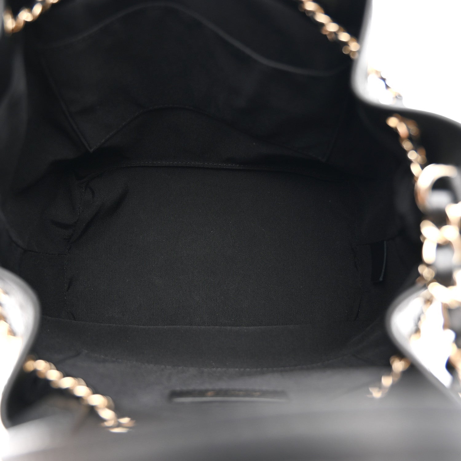 Calfskin Stitched Chain Top Handle Bucket Bag Black