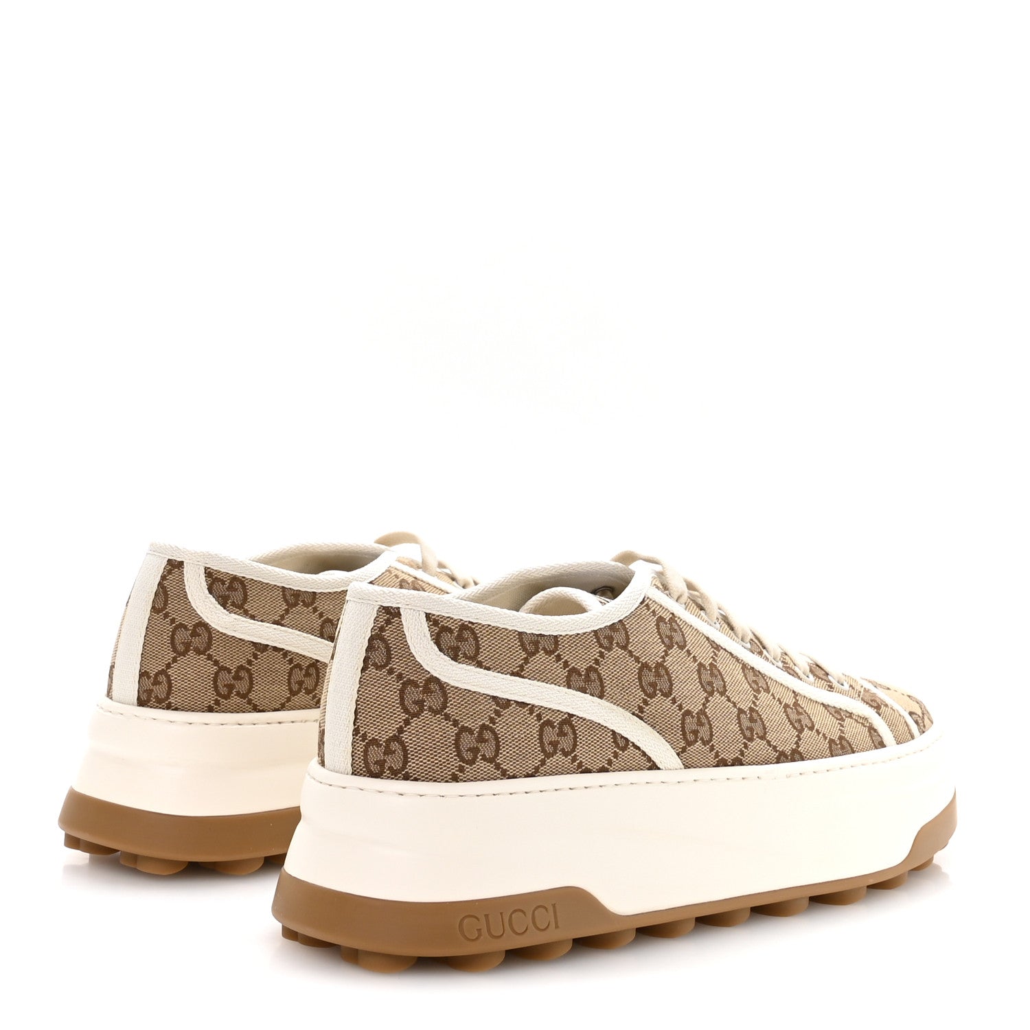 New Canvas GG Monogram Mens Tennis 1977 55mm Platform Sneakers 11 Beige Ebony Mystic White