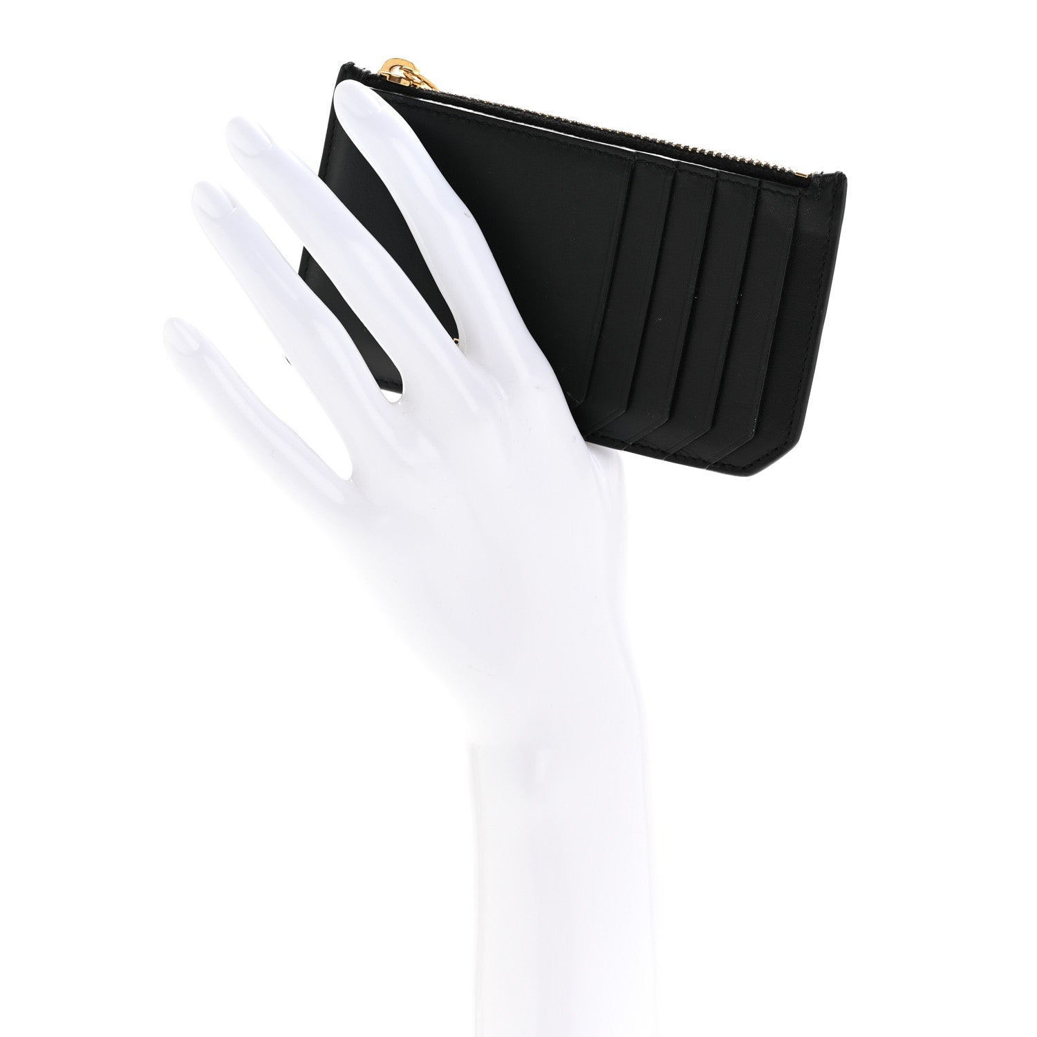Calfskin 5 Fragments Zip Pouch Card Holder Black