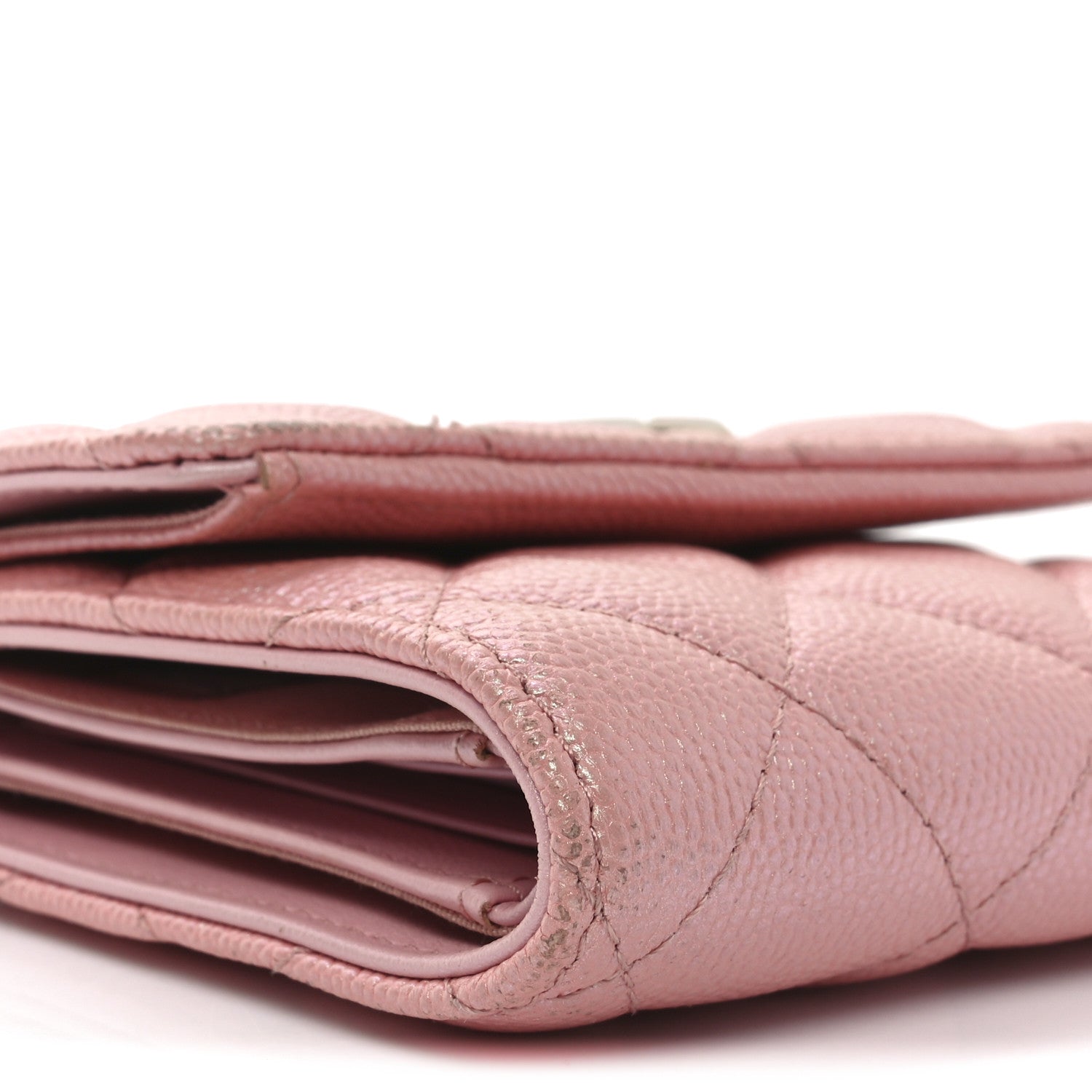 Iridescent Caviar Quilted Small Flap Wallet Rose Pink