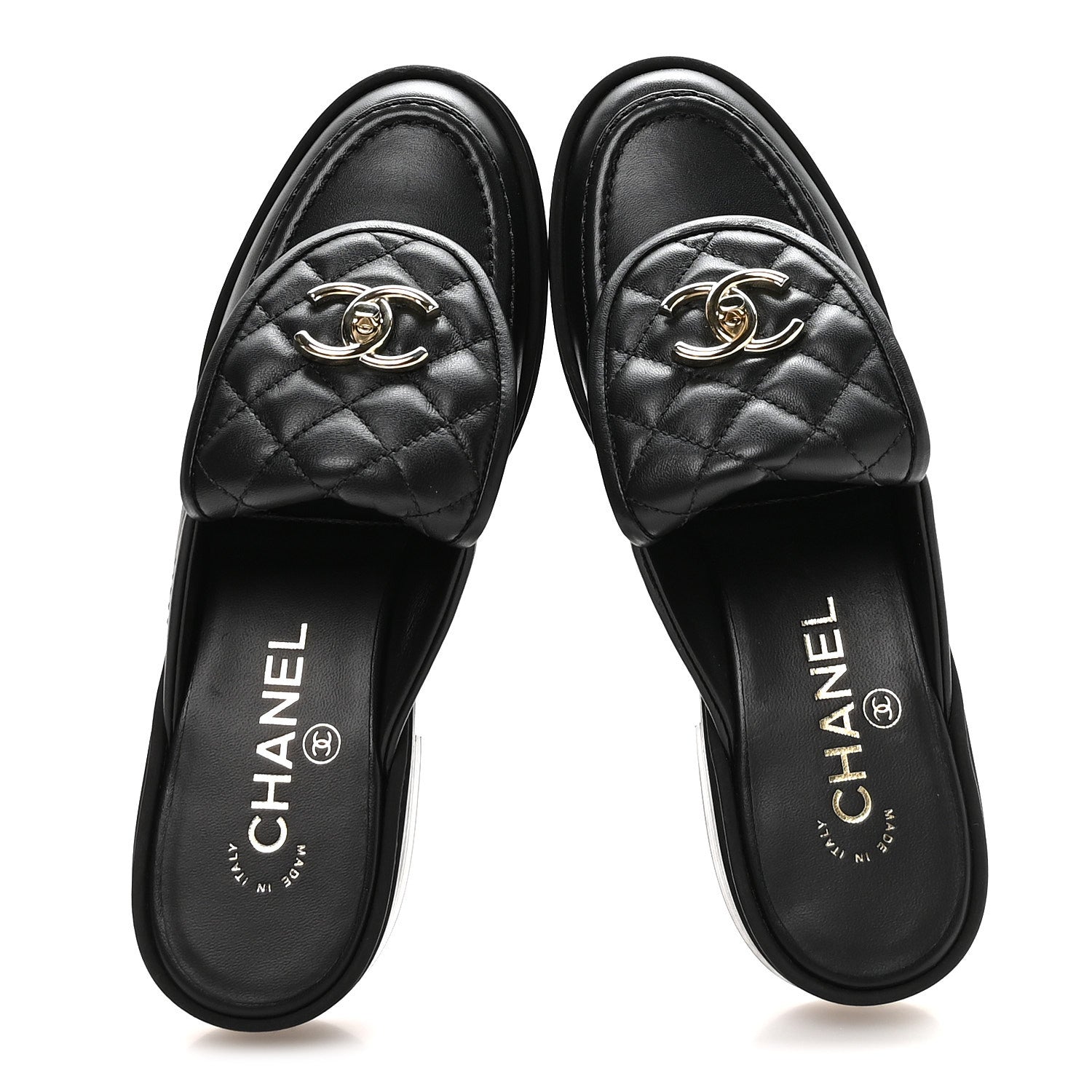 Lambskin Quilted CC Turnlock Mules 36 Black