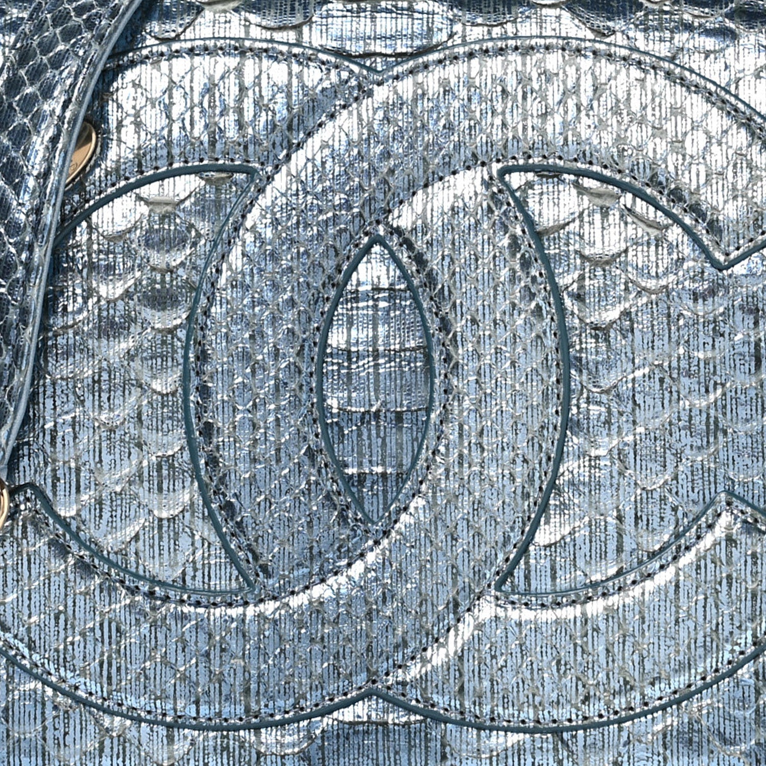 Metallic Snakeskin CC Flap Bag Blue