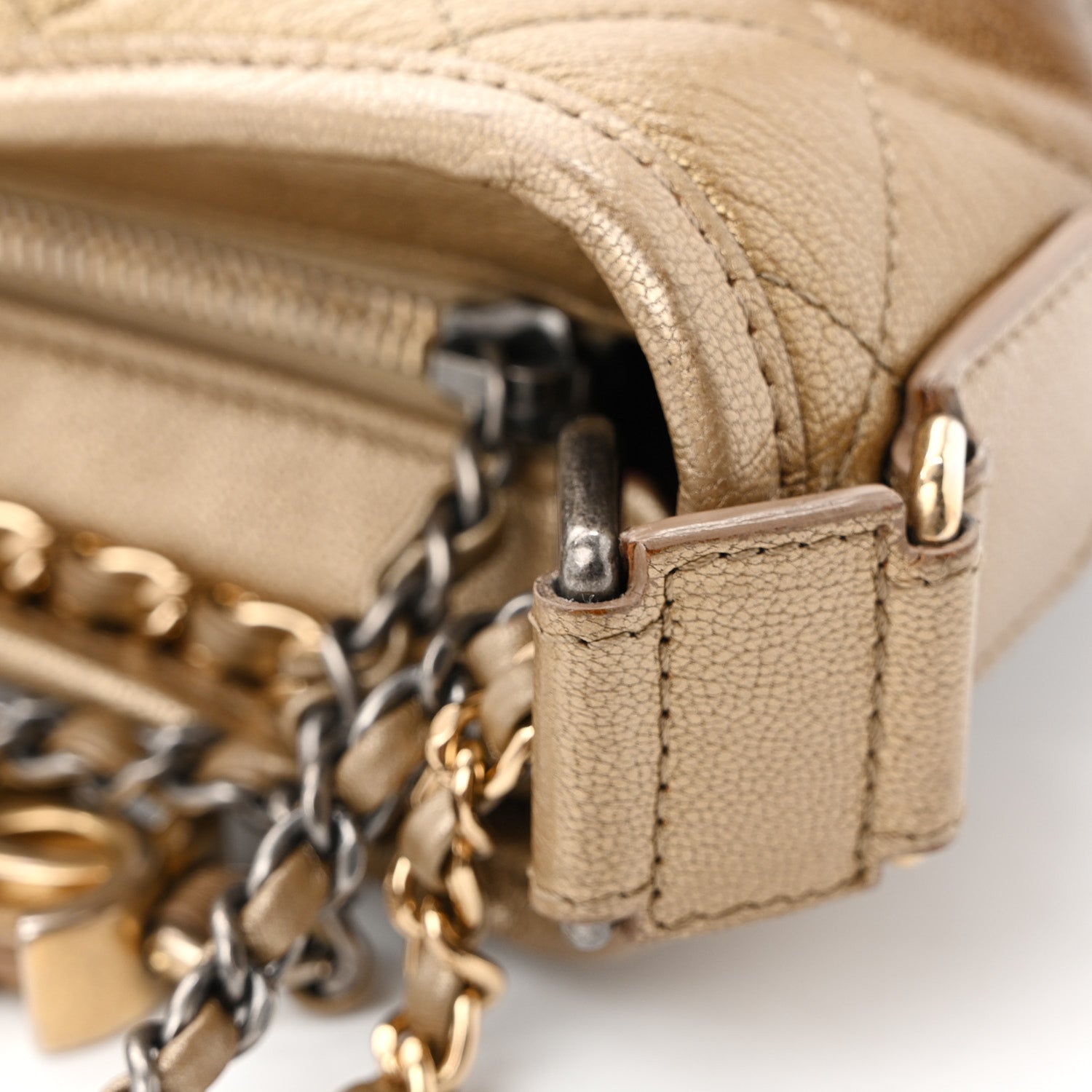 Metallic Goatskin Quilted Small Gabrielle Hobo Gold Bronze