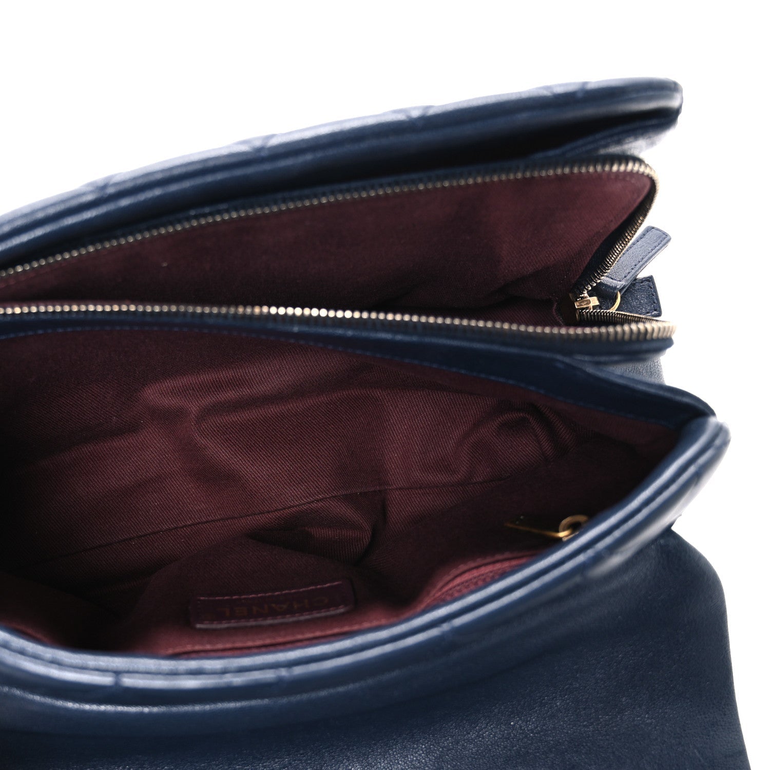 Shiny Sheepskin Quilted Large Trapezio Flap Navy