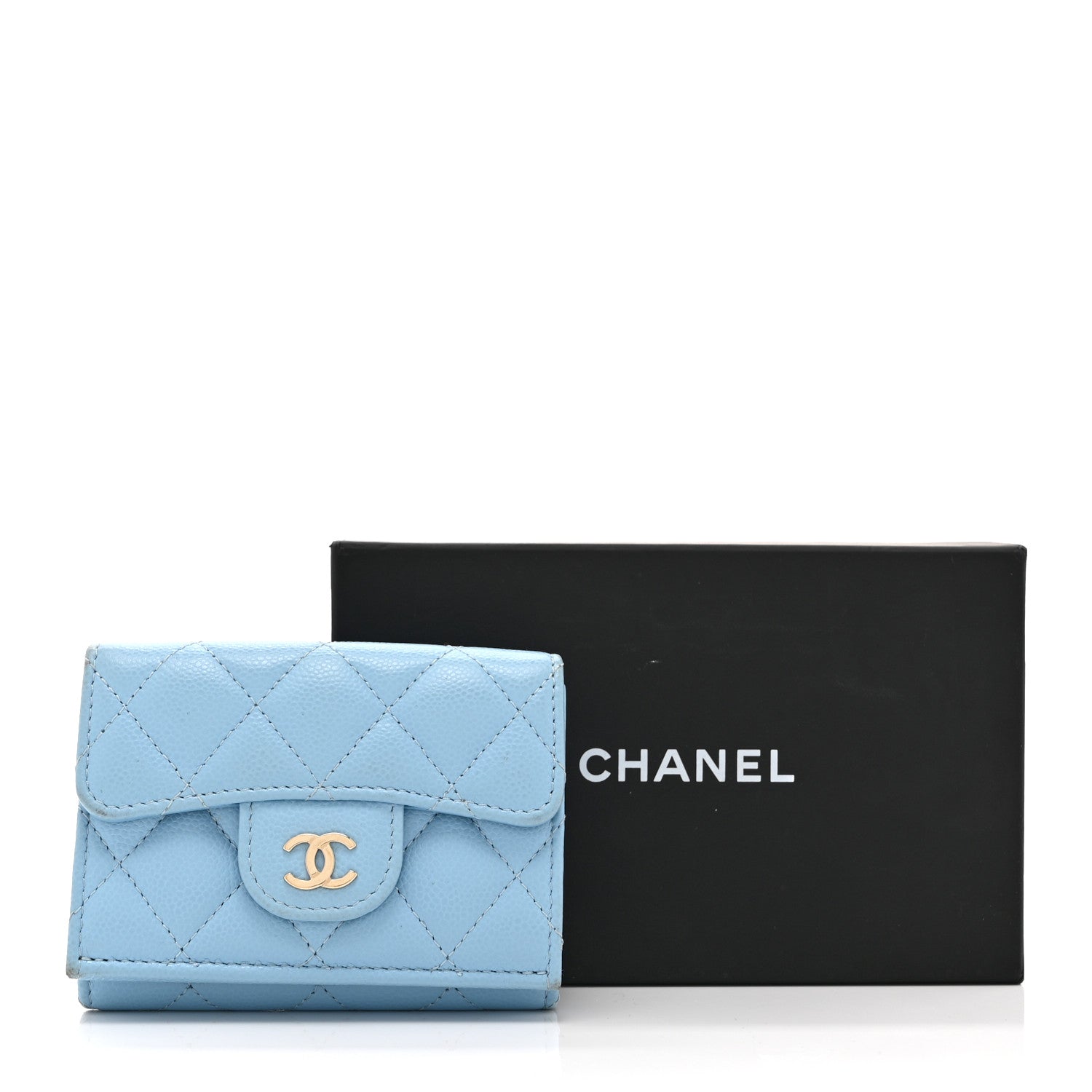 Caviar Quilted Double Flap Wallet Light Blue