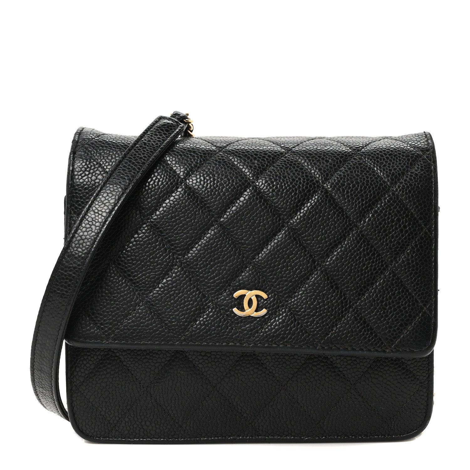 Caviar Quilted Square Wallet On Chain WOC Black