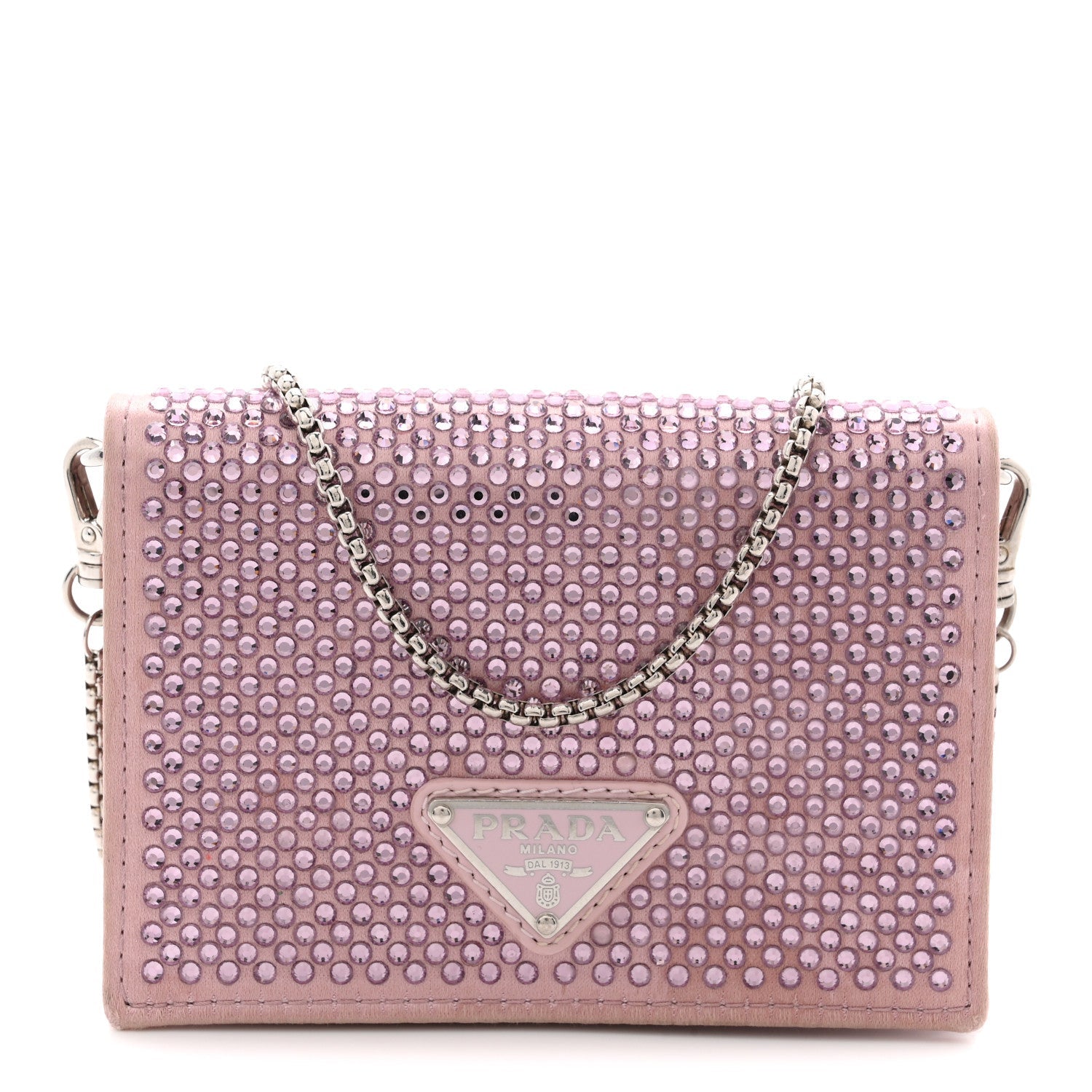 Satin Crystal Metal Triangle Logo Card Holder With Strap Alabastro