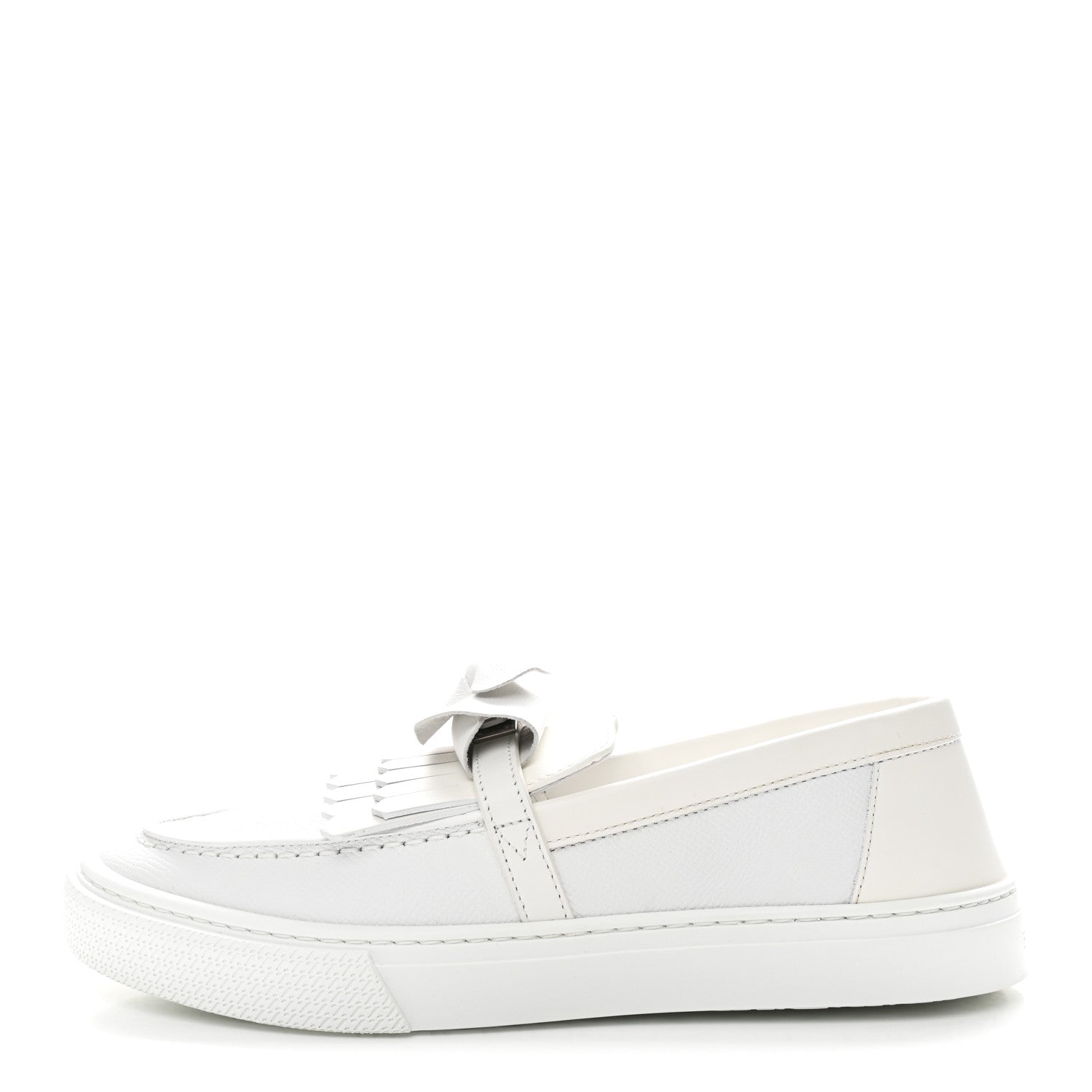 Epsom Calfskin Game Slip On Fringe Sneakers 38 White