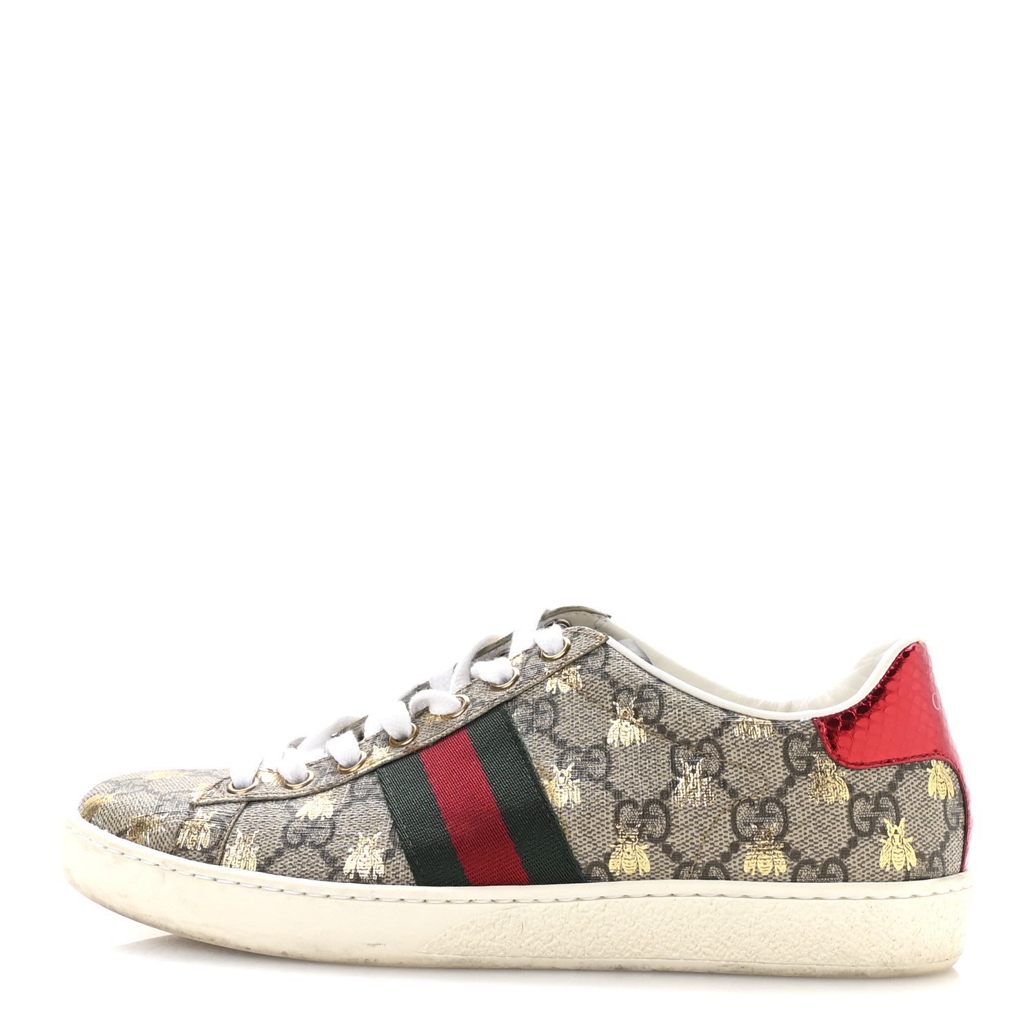 GG Supreme Monogram Bees Ayers Web Womens Ace Sneakers 36.5 Beige Oro Green Red
