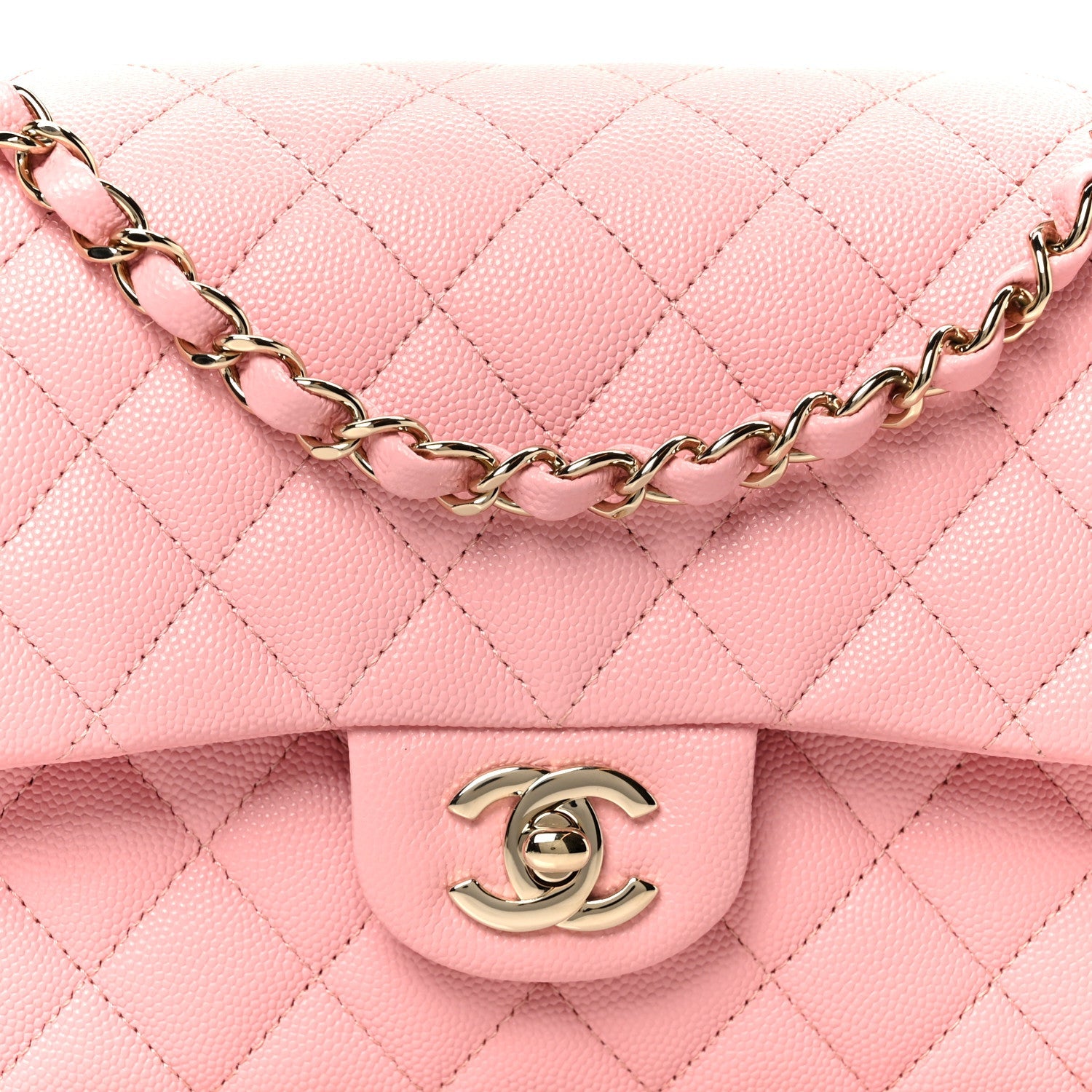 Caviar Quilted Medium Double Flap Light Pink