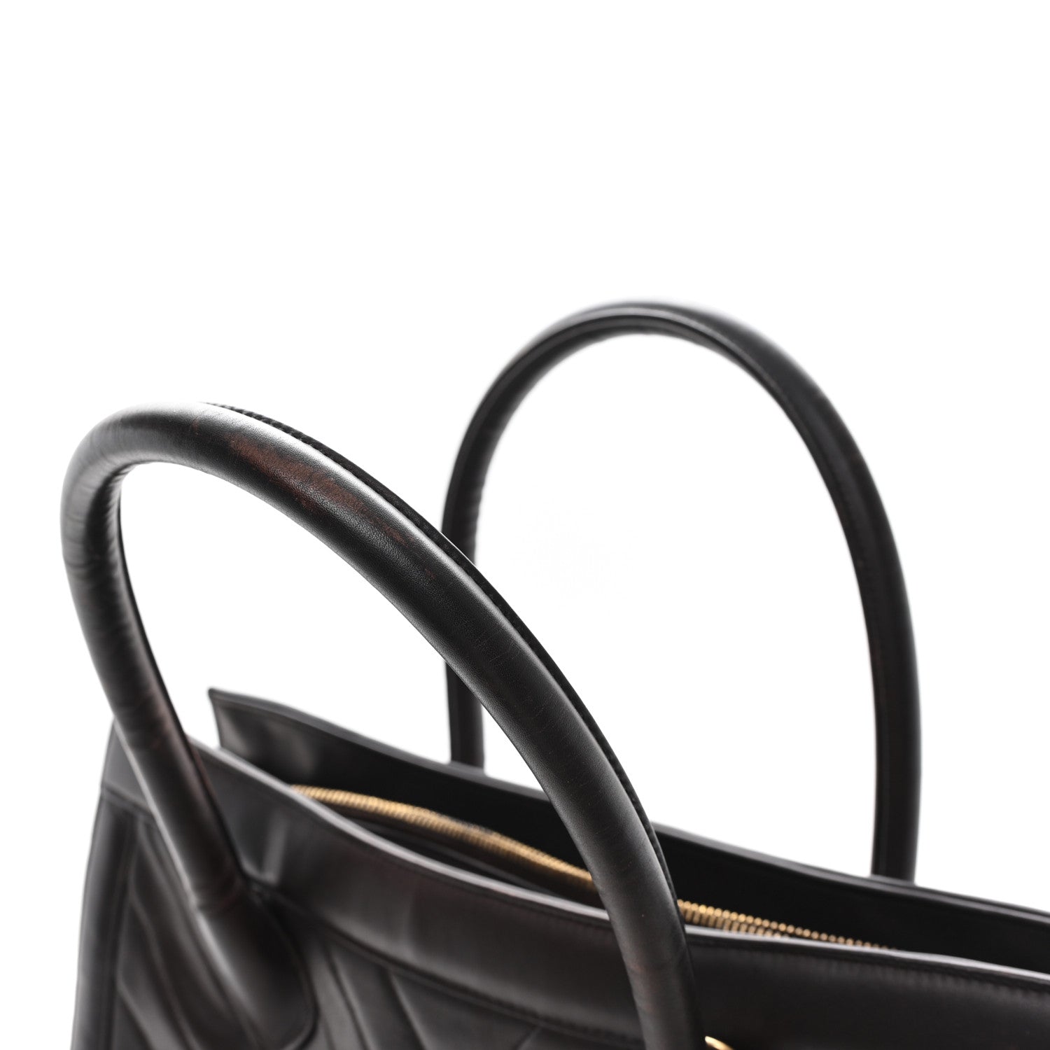 Lambskin Chevron Quilted Top Handle Tote Bag Brown