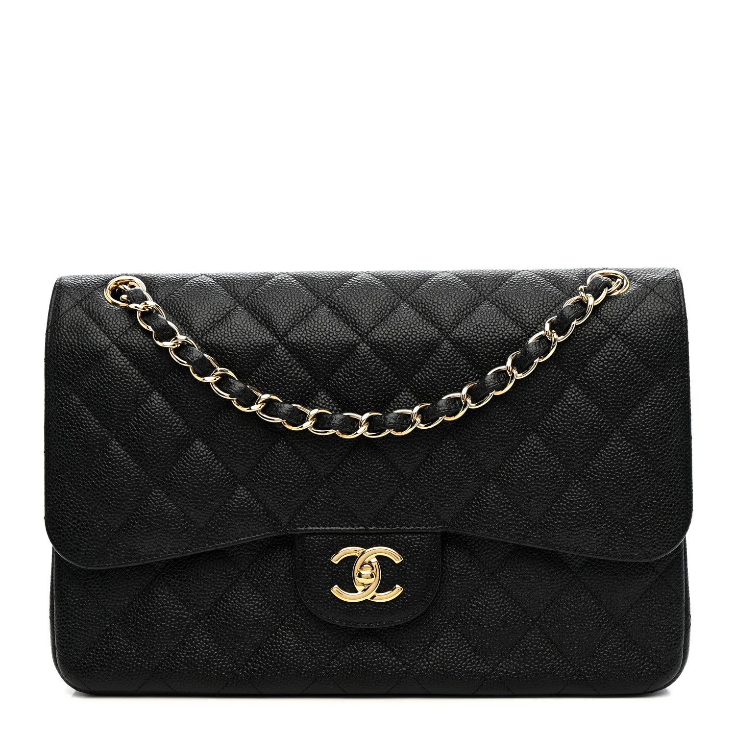 Caviar Quilted Jumbo Double Flap Black