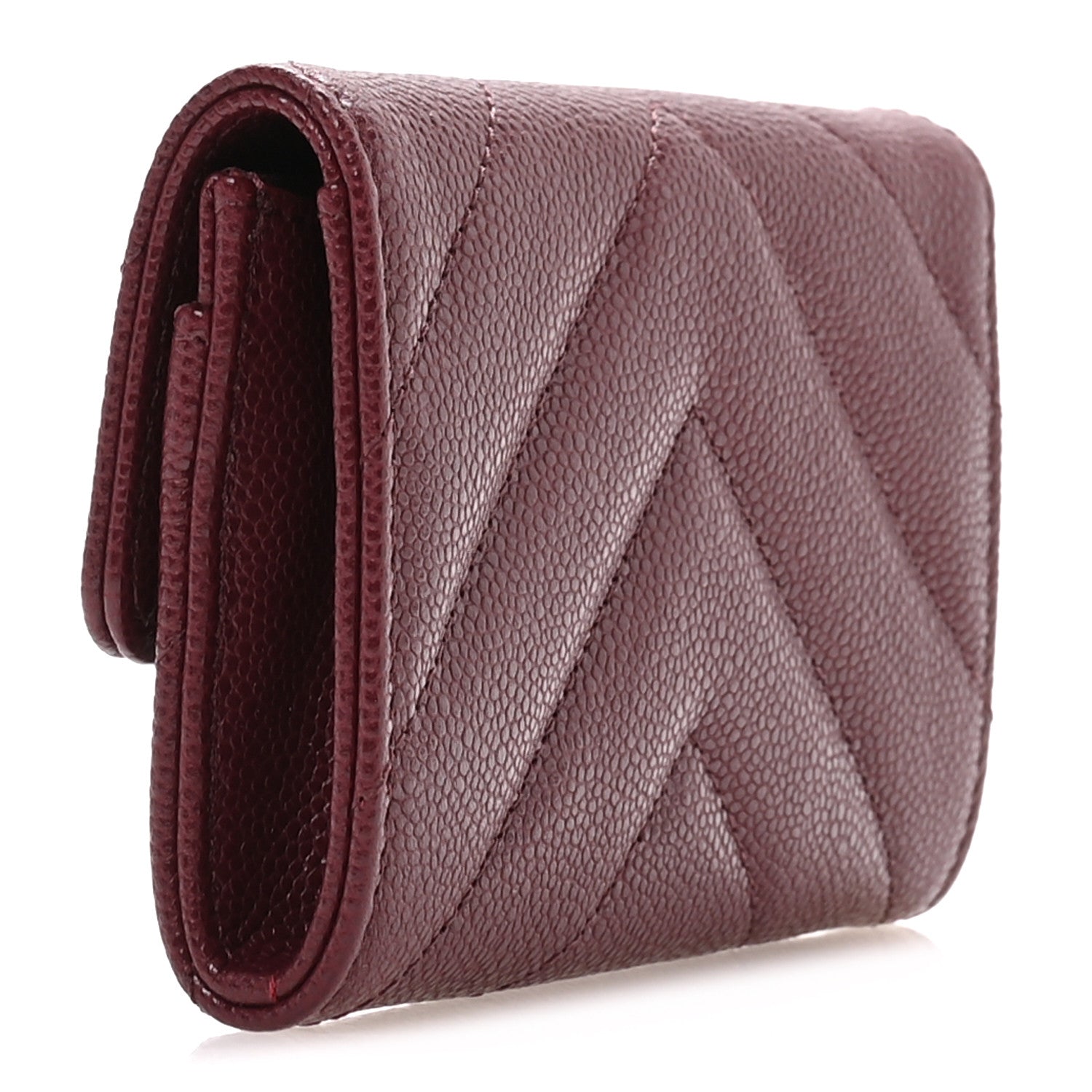 Caviar Flat Chevron Quilted Flap Card Holder Burgundy