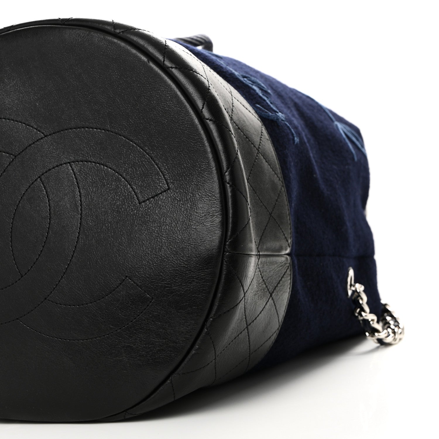 Wool Calfskin Embroidered Paris Hamburg Drawstring Backpack Navy Blue
