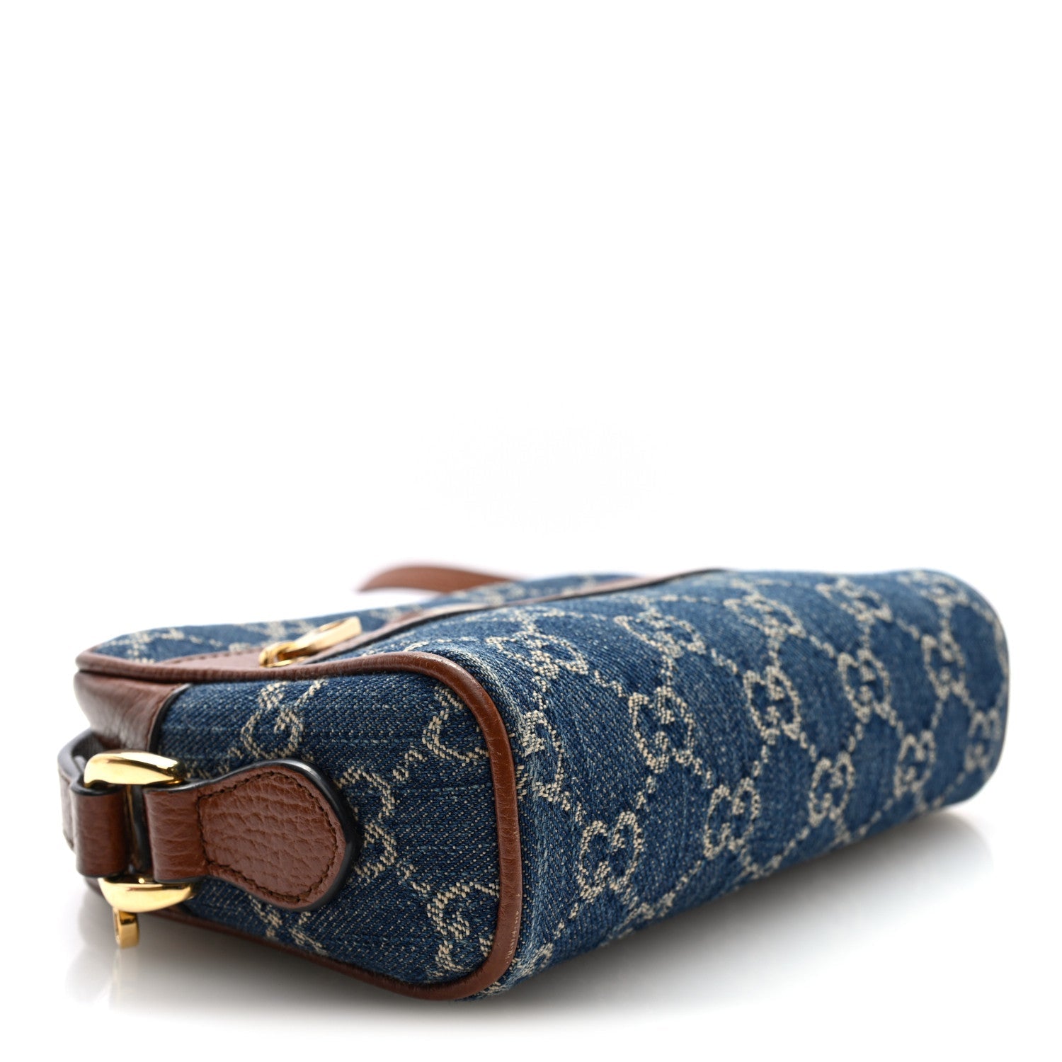 New Denim GG Monogram Dollar Calfskin Mini Ophidia Shoulder Bag Blue Tea Cuir Epilog