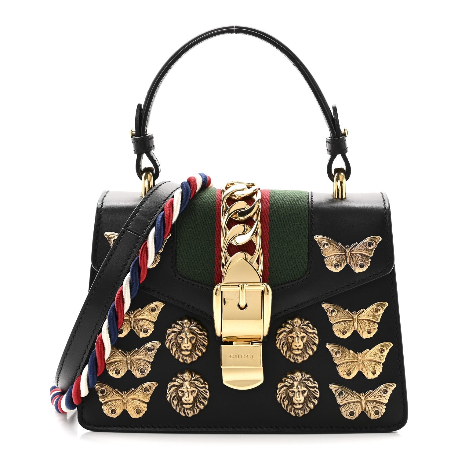 Calfskin Animal Studs Mini Sylvie Top Handle Bag Black